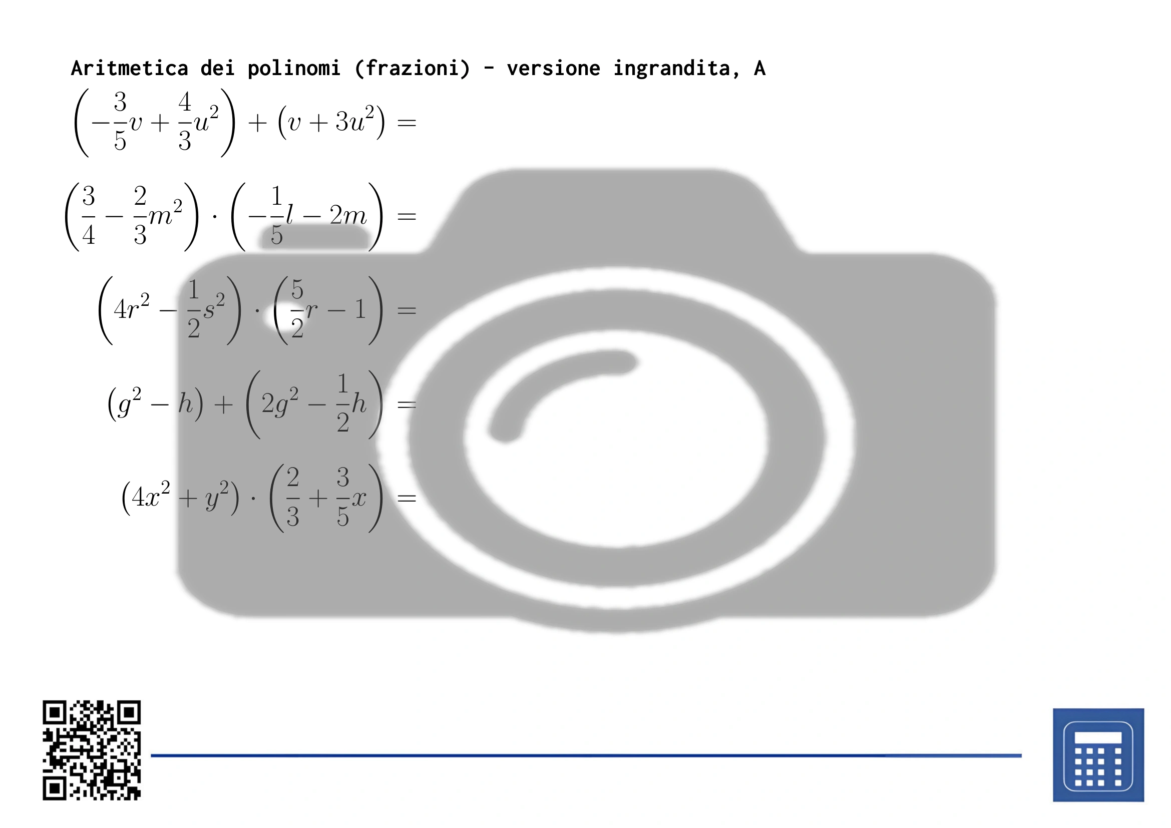 Scheda di lavoro: Aritmetica dei polinomi (frazioni) - immagine 3