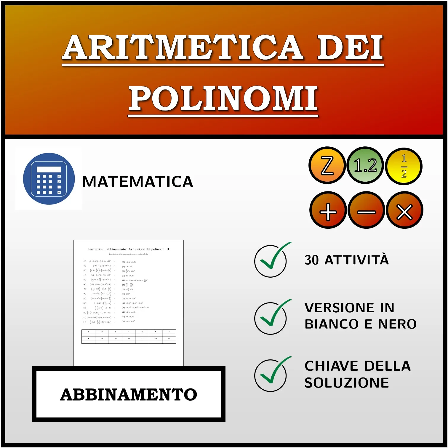 Esercizio di abbinamento: Aritmetica dei polinomi