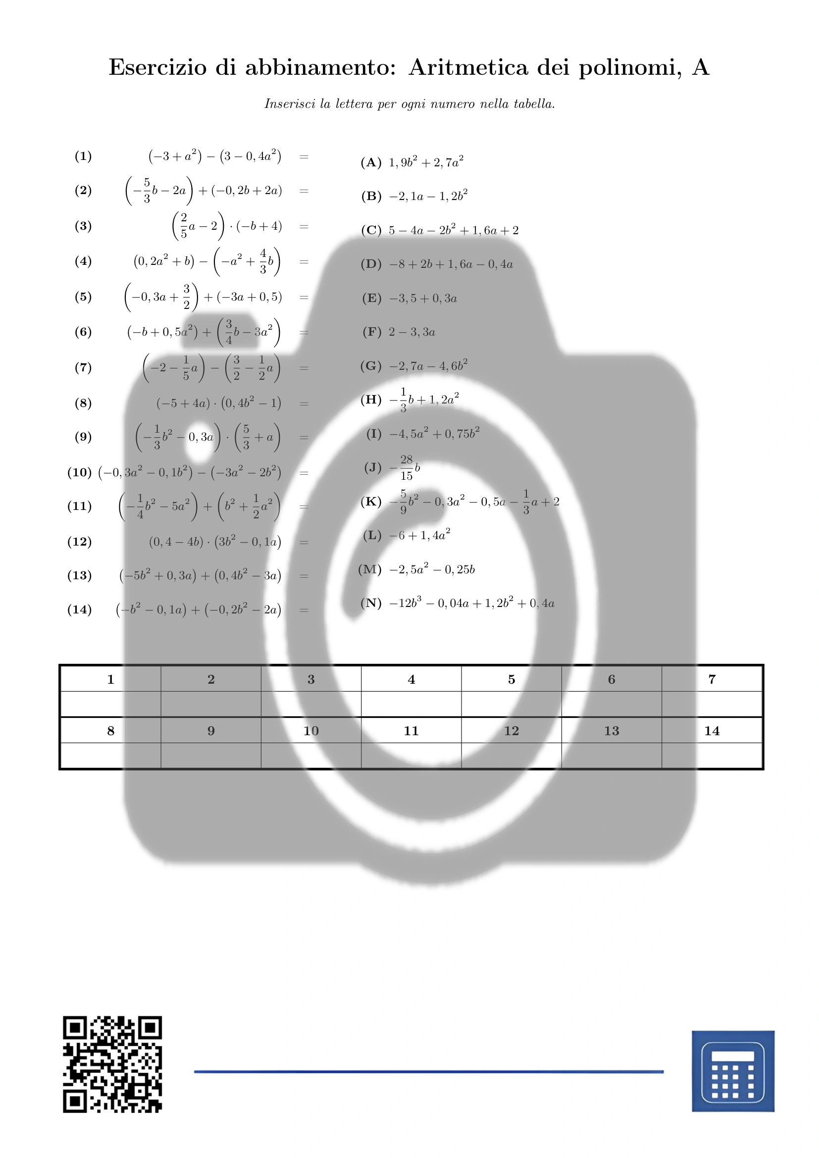 Esercizio di abbinamento: Aritmetica dei polinomi - immagine 2