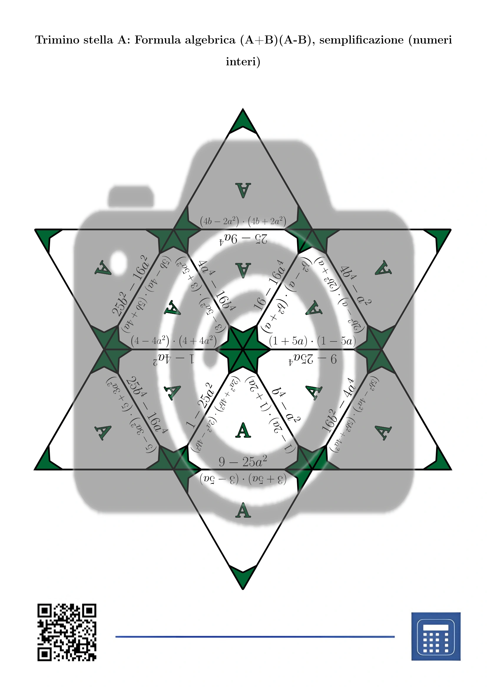 Trimino: Formula algebrica (A+B)(A-B), semplificazione (numeri interi) - immagine 4