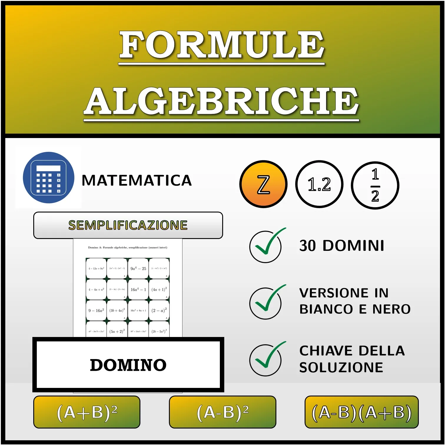 Domino: Formule algebriche, semplificazione (numeri interi)