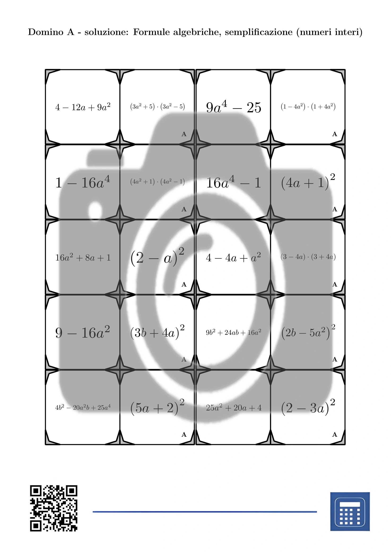 Domino: Formule algebriche, semplificazione (numeri interi) - immagine 4
