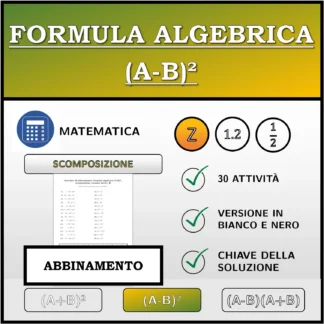Esercizio di abbinamento: Formula algebrica (A-B)², scomposizione (numeri interi)