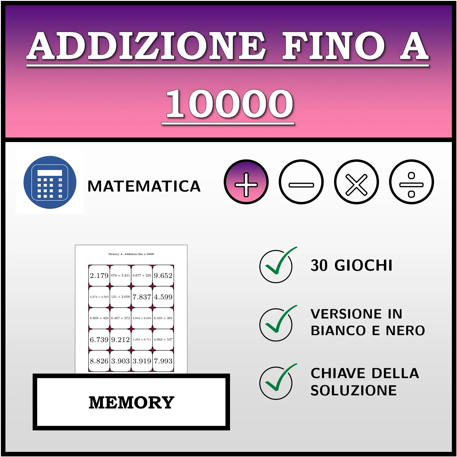 Memory: Addizione fino a 10000