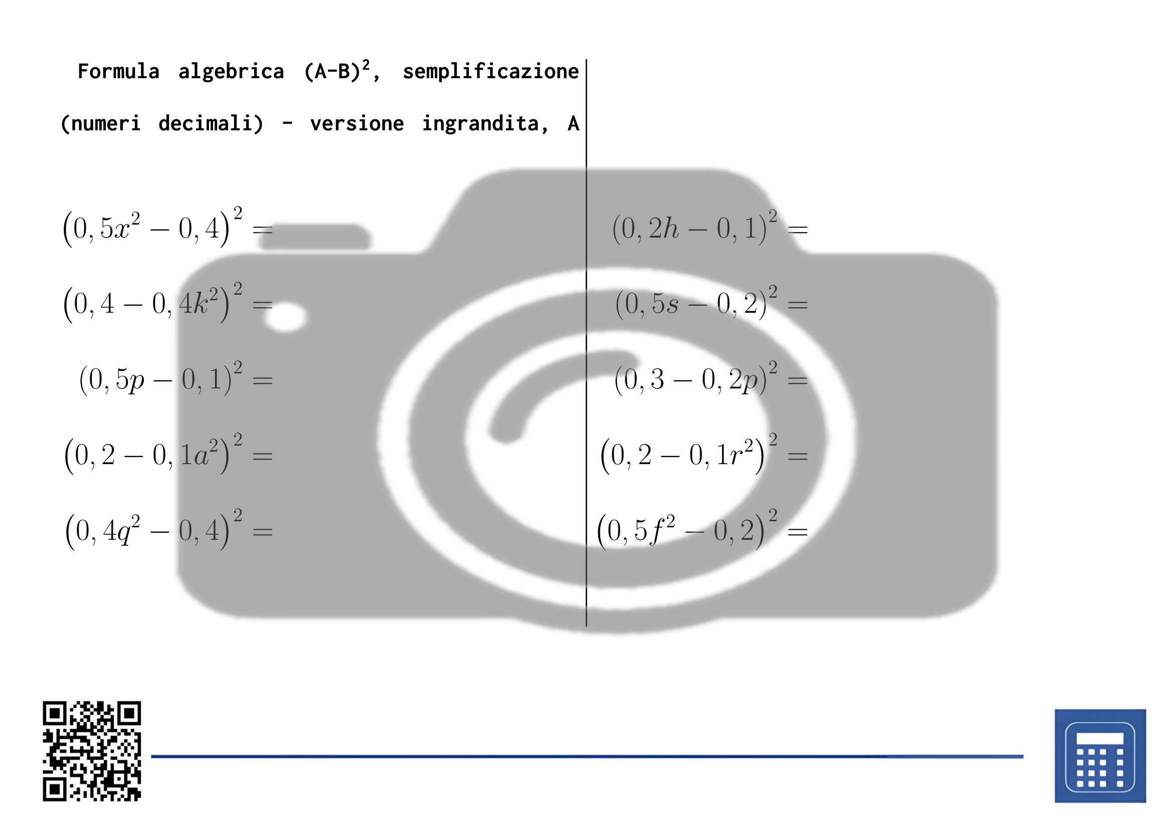 Scheda di lavoro: Formula algebrica (A-B)², semplificazione (numeri decimali) - immagine 3