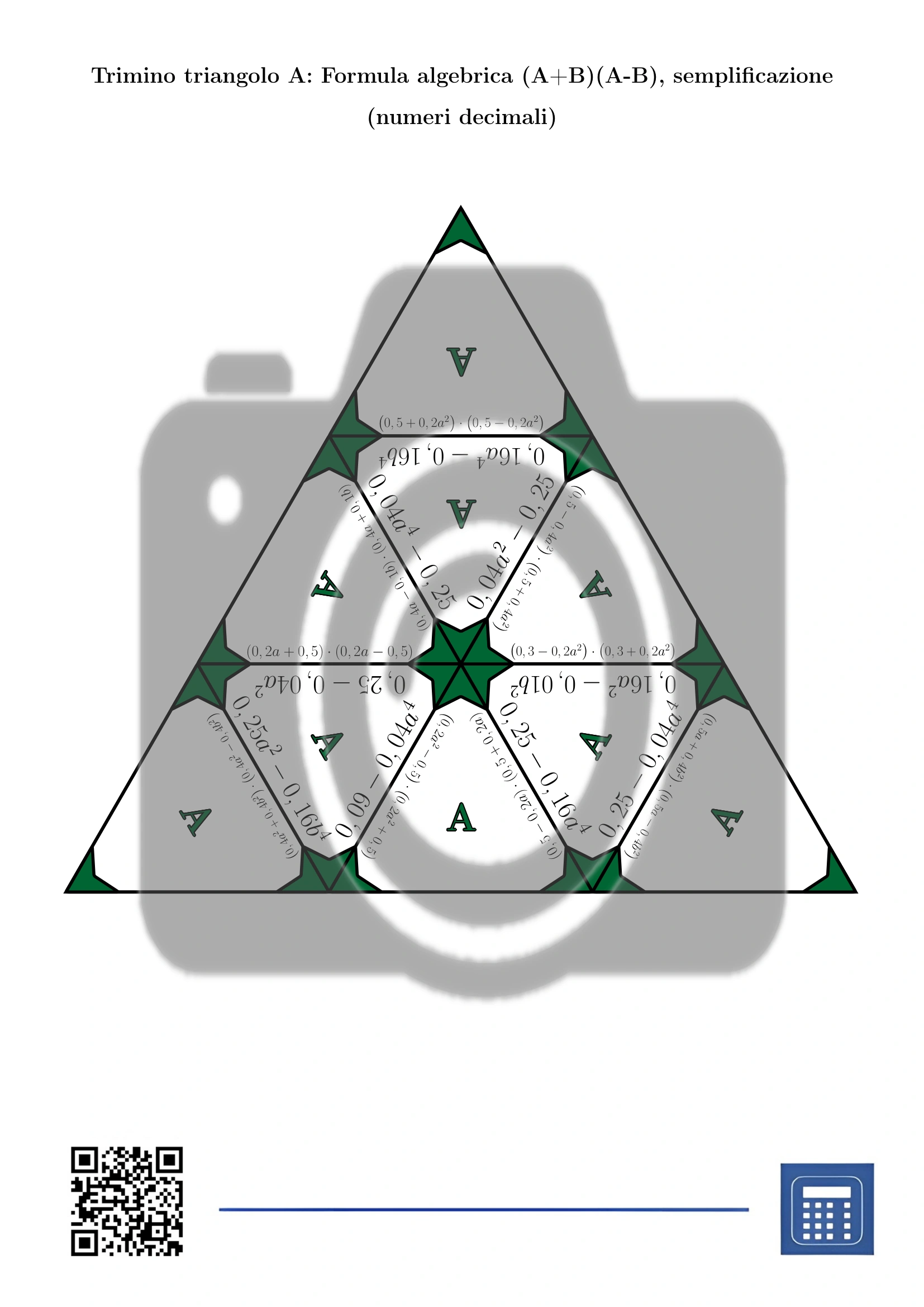 Trimino: Formula algebrica (A+B)(A-B), semplificazione (numeri decimali) - immagine 2
