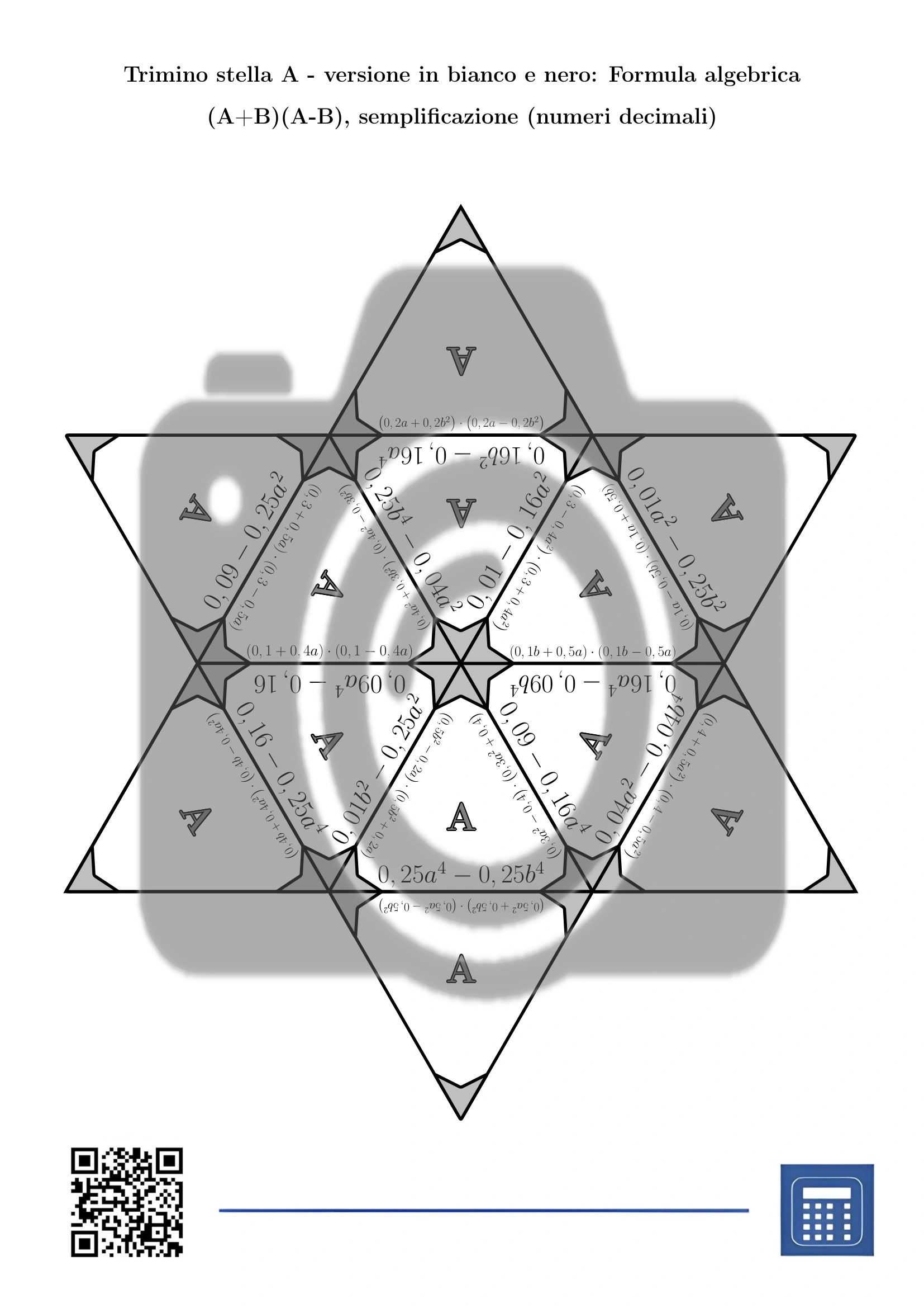 Trimino: Formula algebrica (A+B)(A-B), semplificazione (numeri decimali) - immagine 5