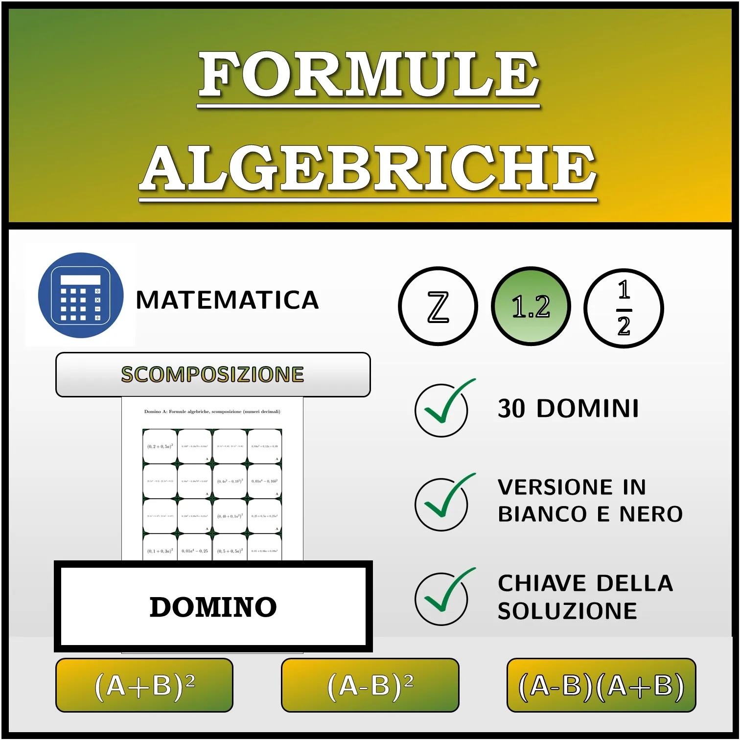 Domino: Formule algebriche, scomposizione (numeri decimali)