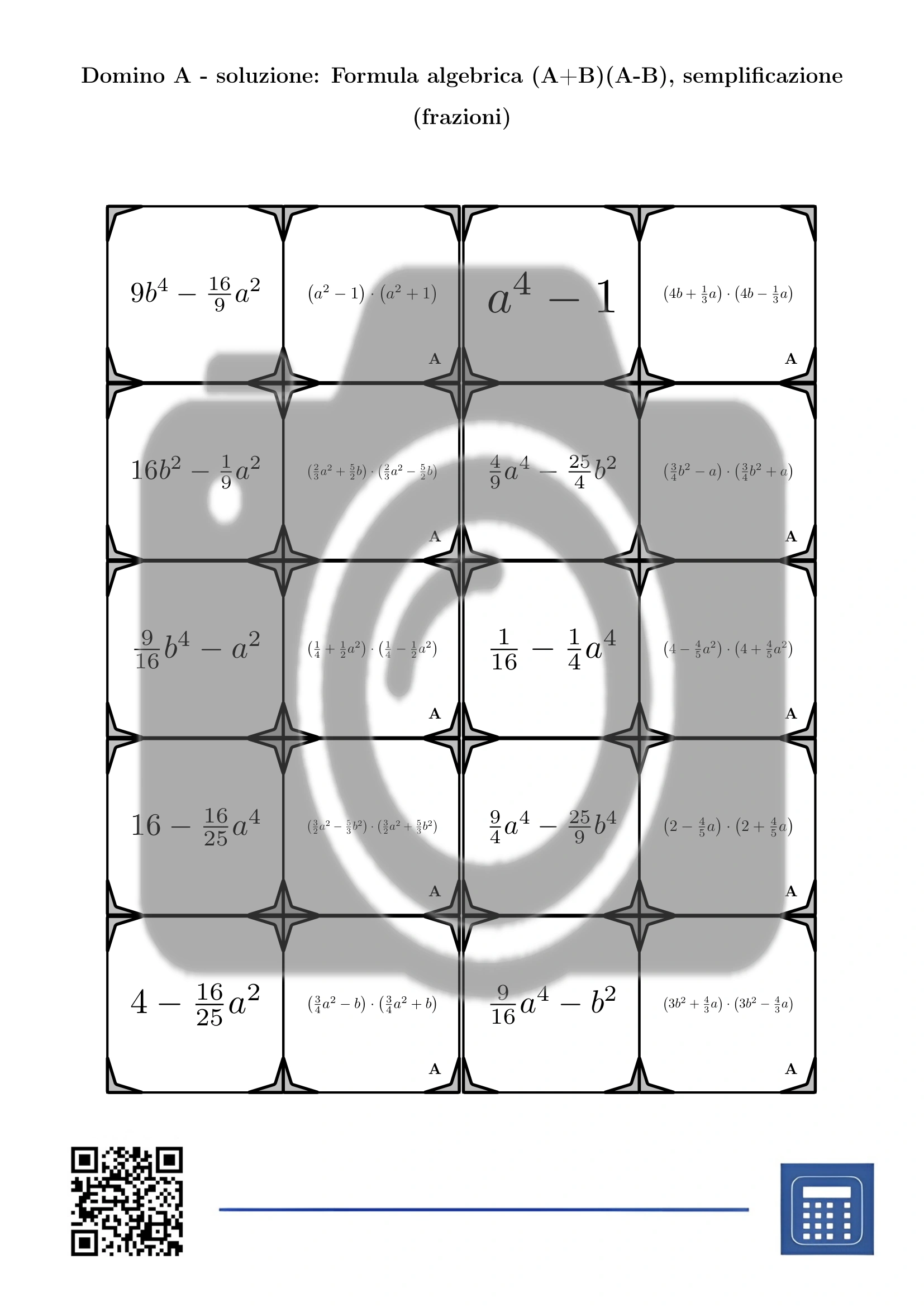 Domino: Formula algebrica (A+B)(A-B), semplificazione (frazioni) - immagine 4