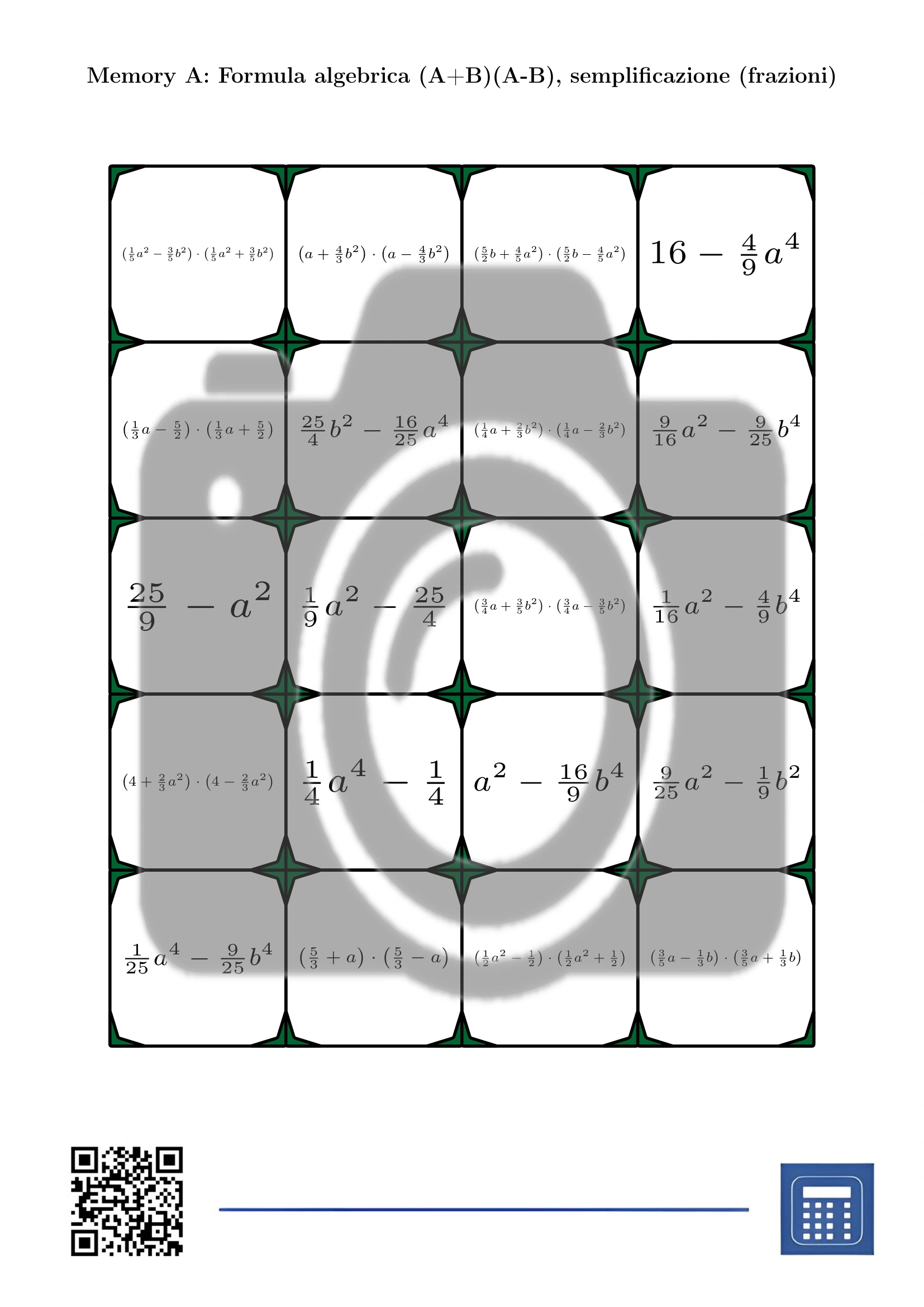 Memory: Formula algebrica (A+B)(A-B), semplificazione (frazioni) - immagine 2