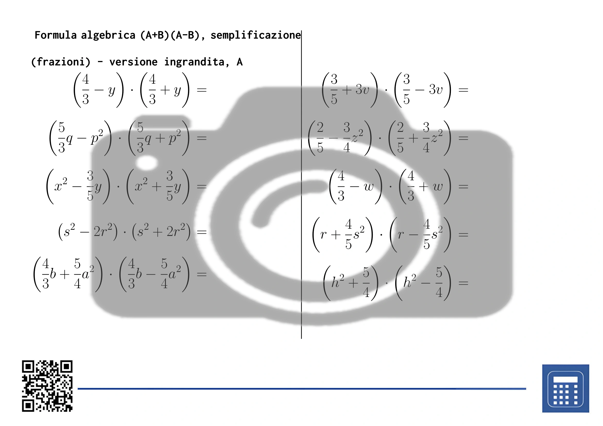Scheda di lavoro: Formula algebrica (A+B)(A-B), semplificazione (frazioni) - immagine 3