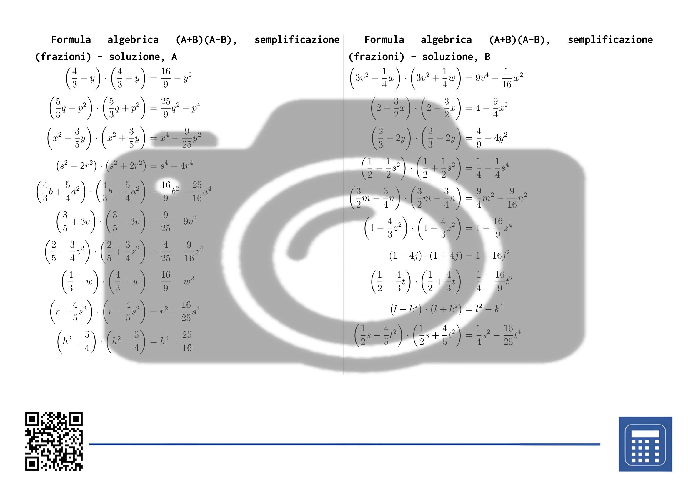 Scheda di lavoro: Formula algebrica (A+B)(A-B), semplificazione (frazioni) - immagine 4