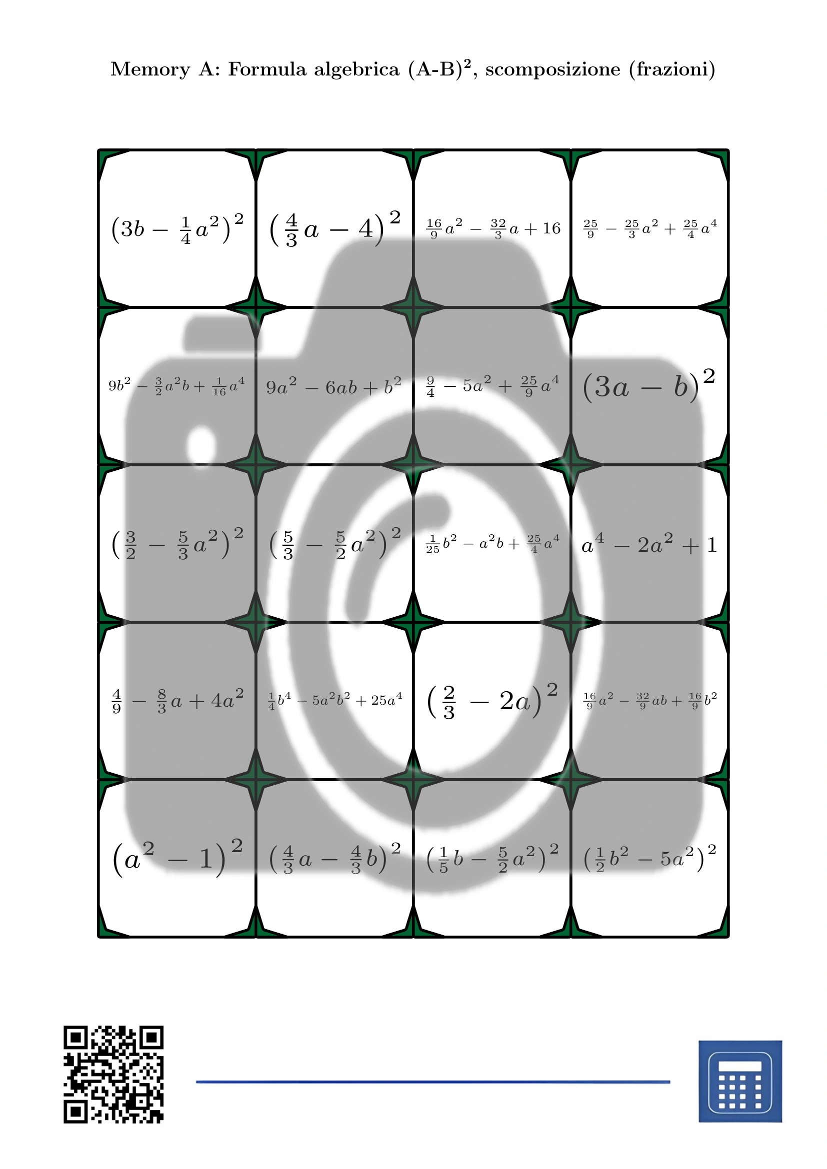 Memory: Formula algebrica (A-B)², scomposizione (frazioni) - immagine 2