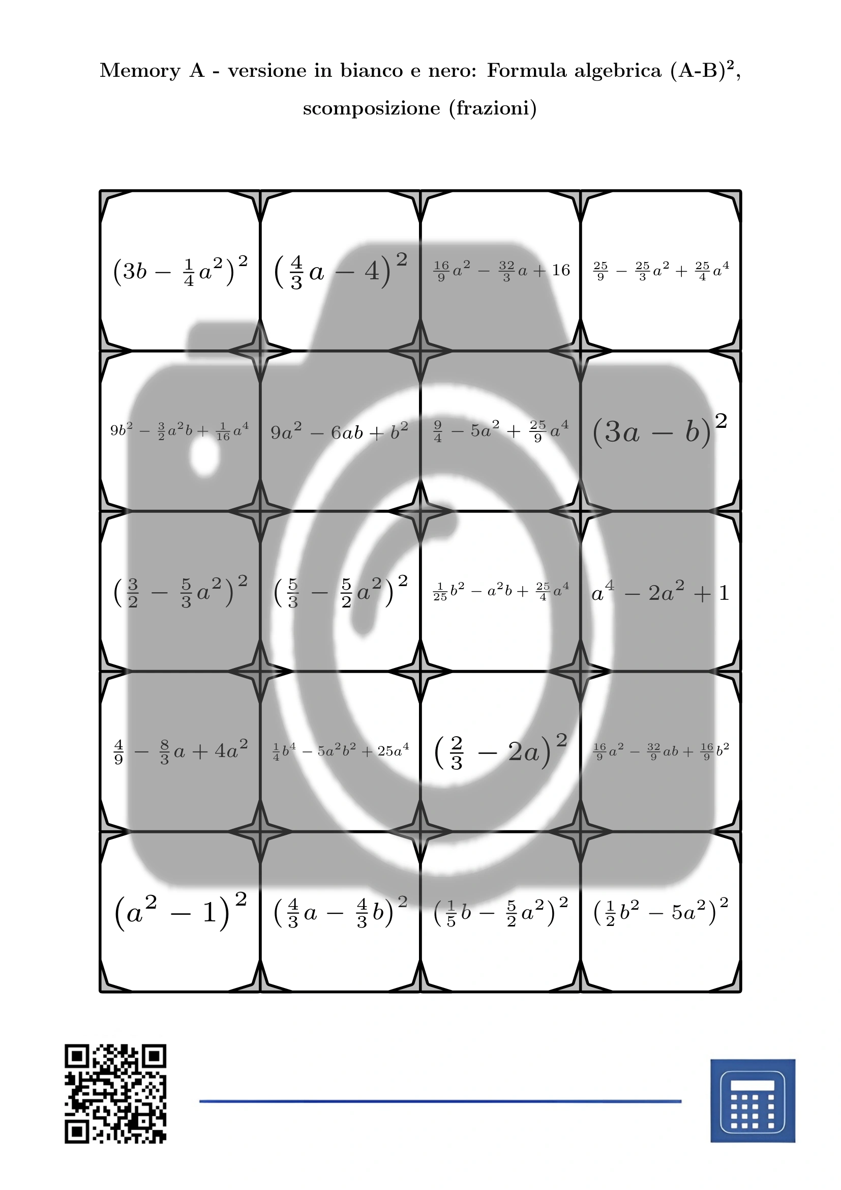 Memory: Formula algebrica (A-B)², scomposizione (frazioni) - immagine 3