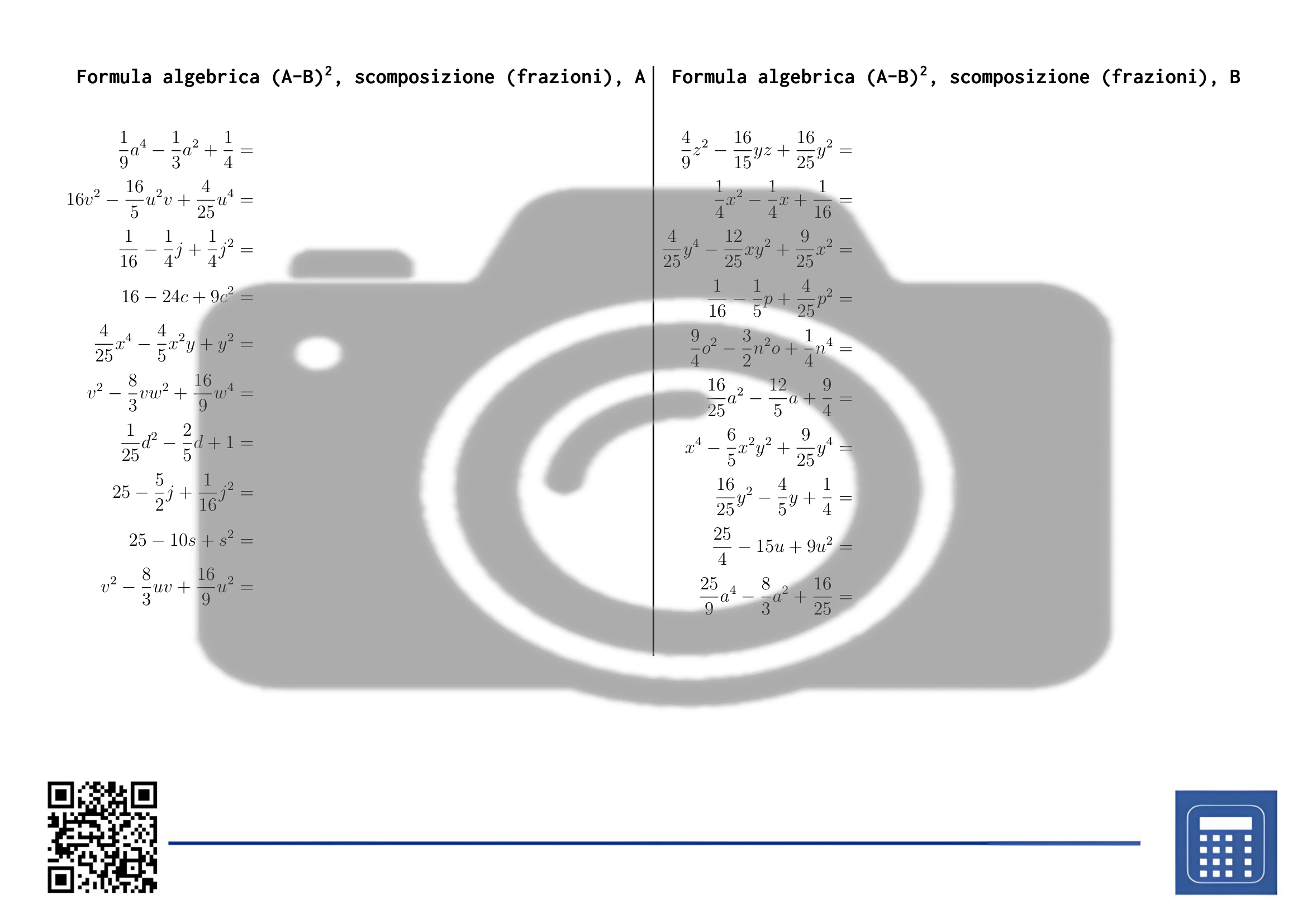 Scheda di lavoro: Formula algebrica (A-B)², scomposizione (frazioni) - immagine 2