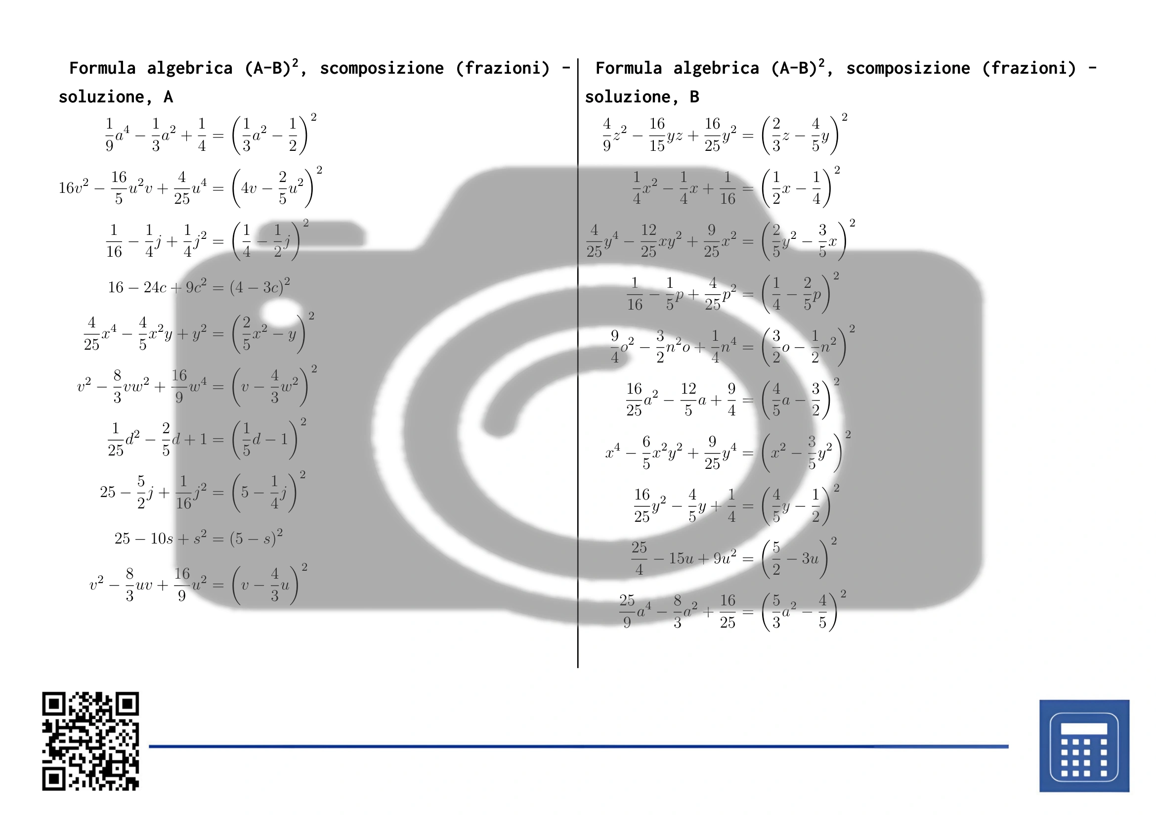 Scheda di lavoro: Formula algebrica (A-B)², scomposizione (frazioni) - immagine 4