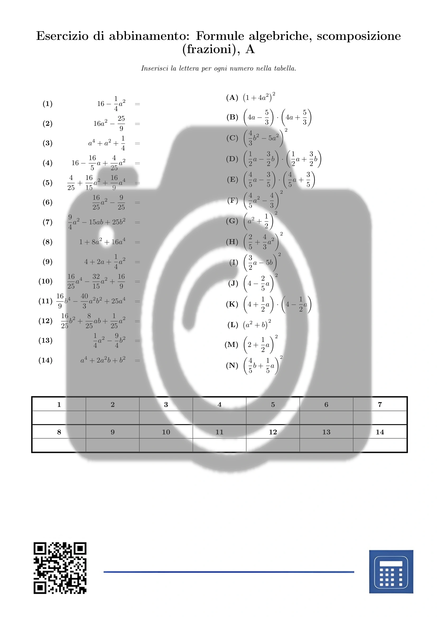 Esercizio di abbinamento: Formule algebriche, scomposizione (frazioni) - immagine 2