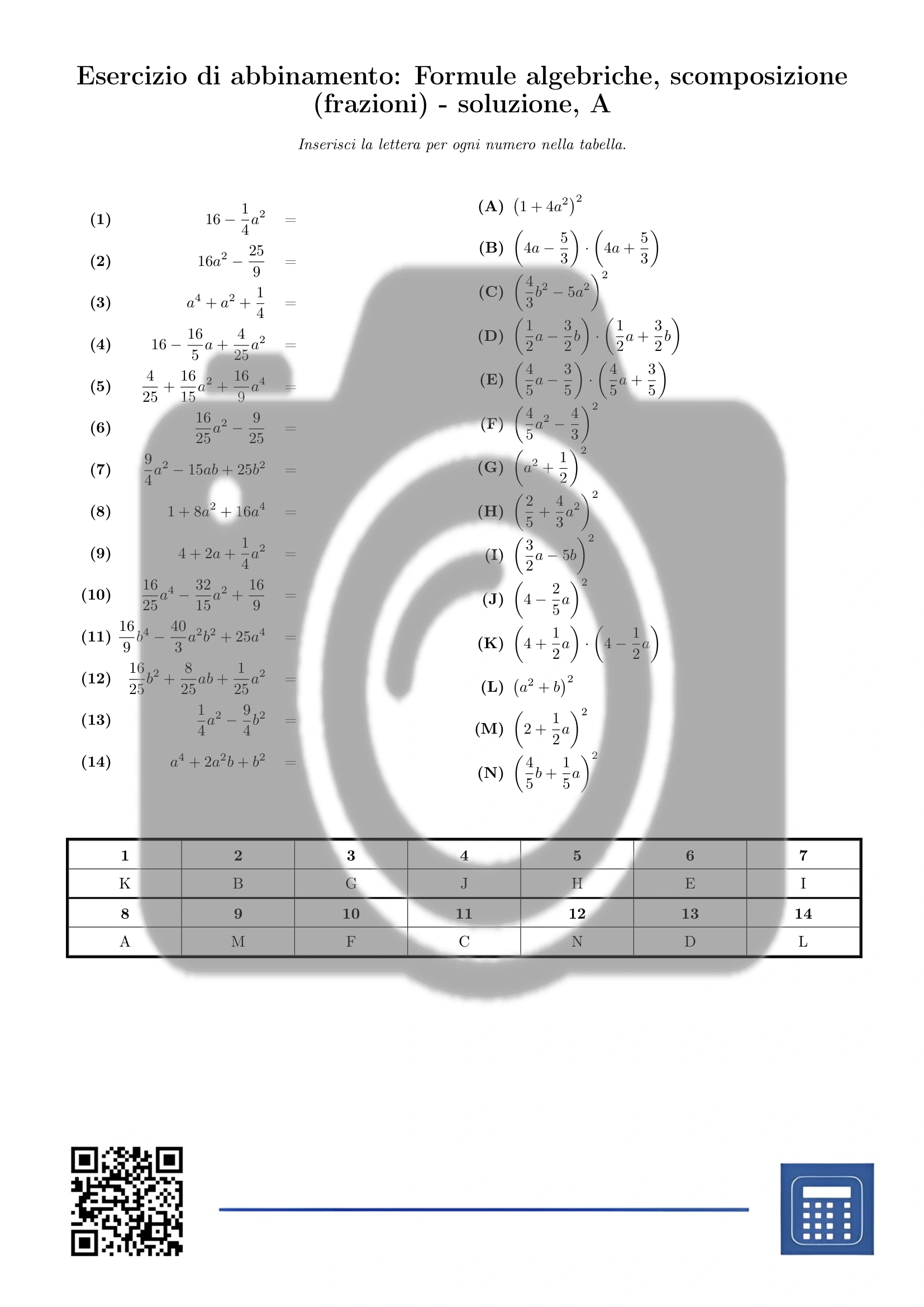 Esercizio di abbinamento: Formule algebriche, scomposizione (frazioni) - immagine 3
