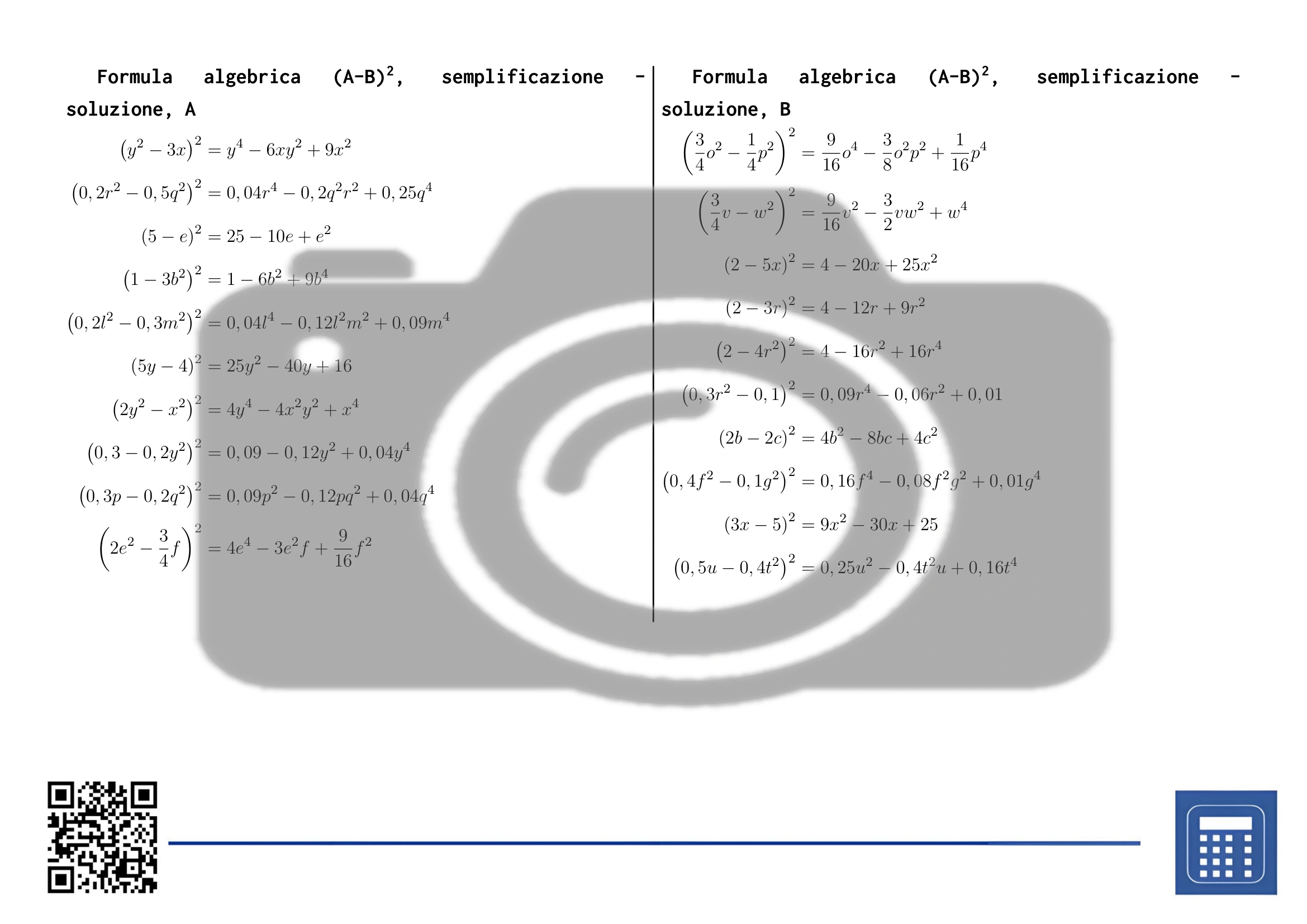 Scheda di lavoro: Formula algebrica (A-B)², semplificazione - immagine 4