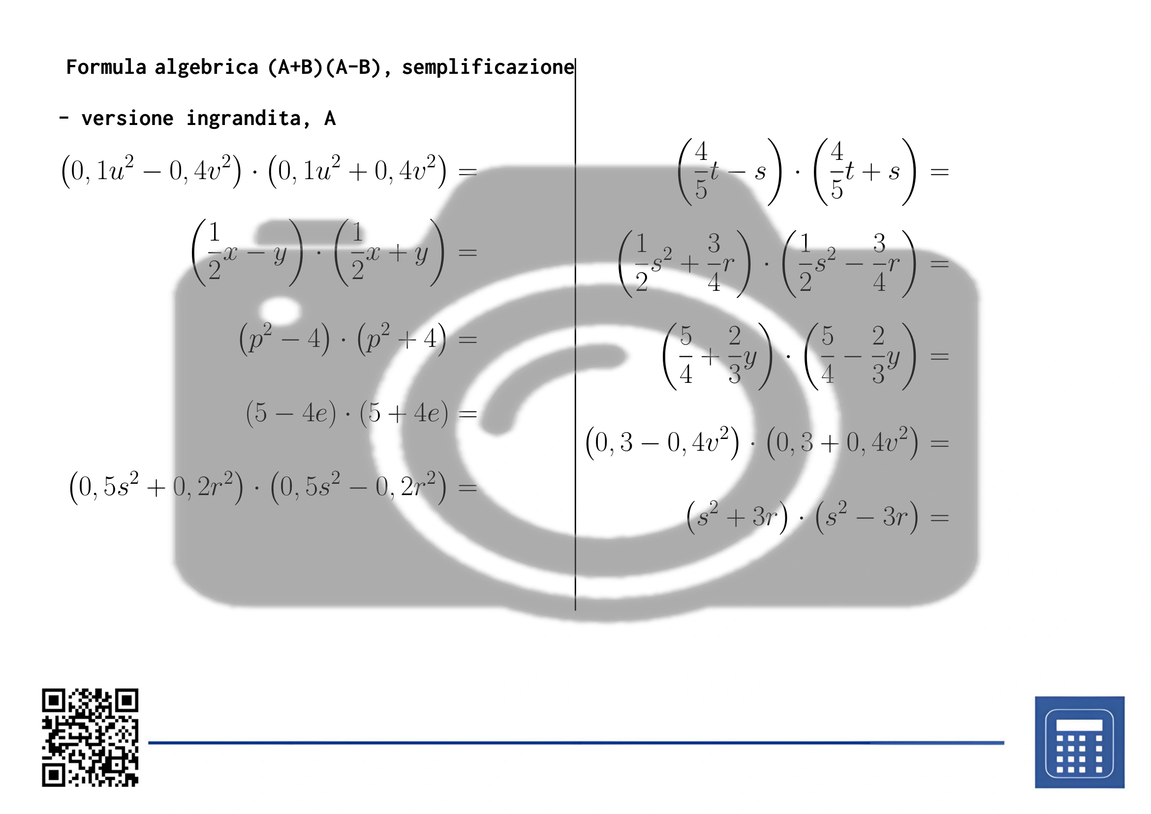 Scheda di lavoro: Formula algebrica (A+B)(A-B), semplificazione - immagine 3