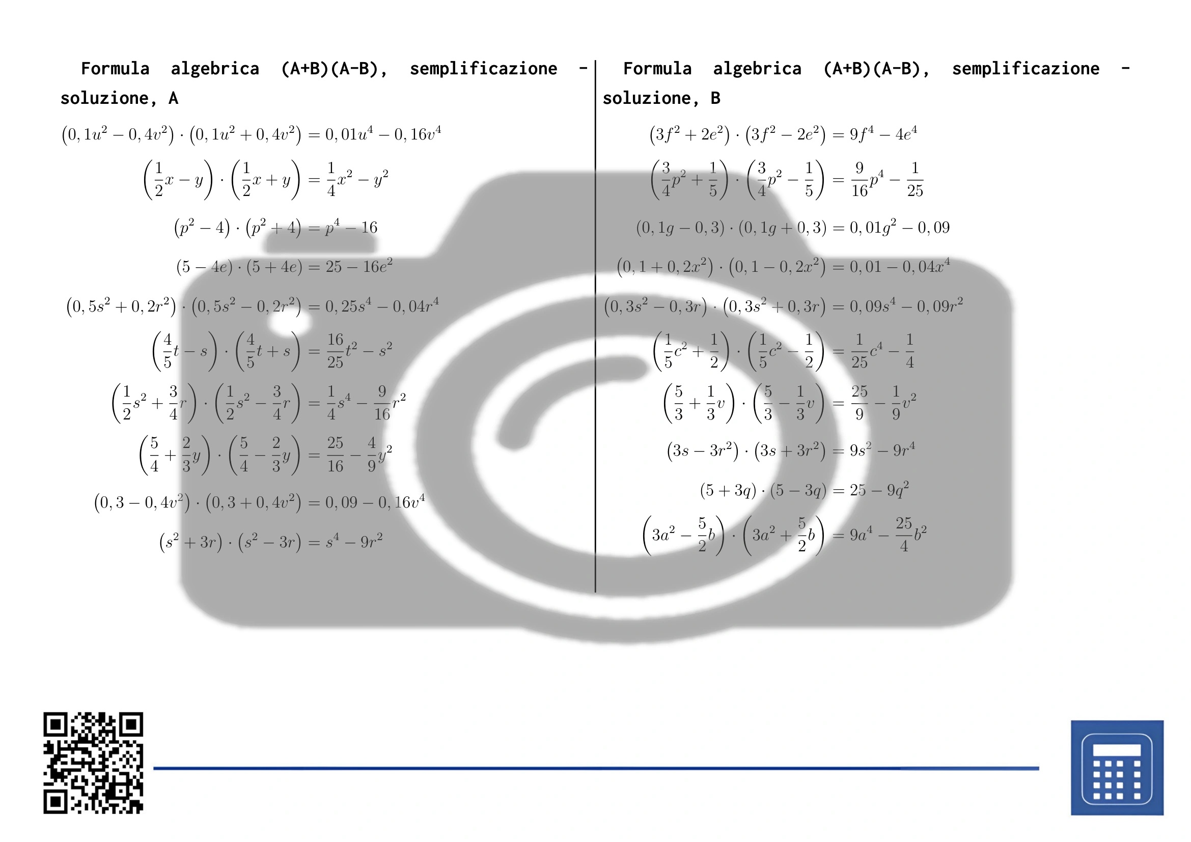 Scheda di lavoro: Formula algebrica (A+B)(A-B), semplificazione - immagine 4
