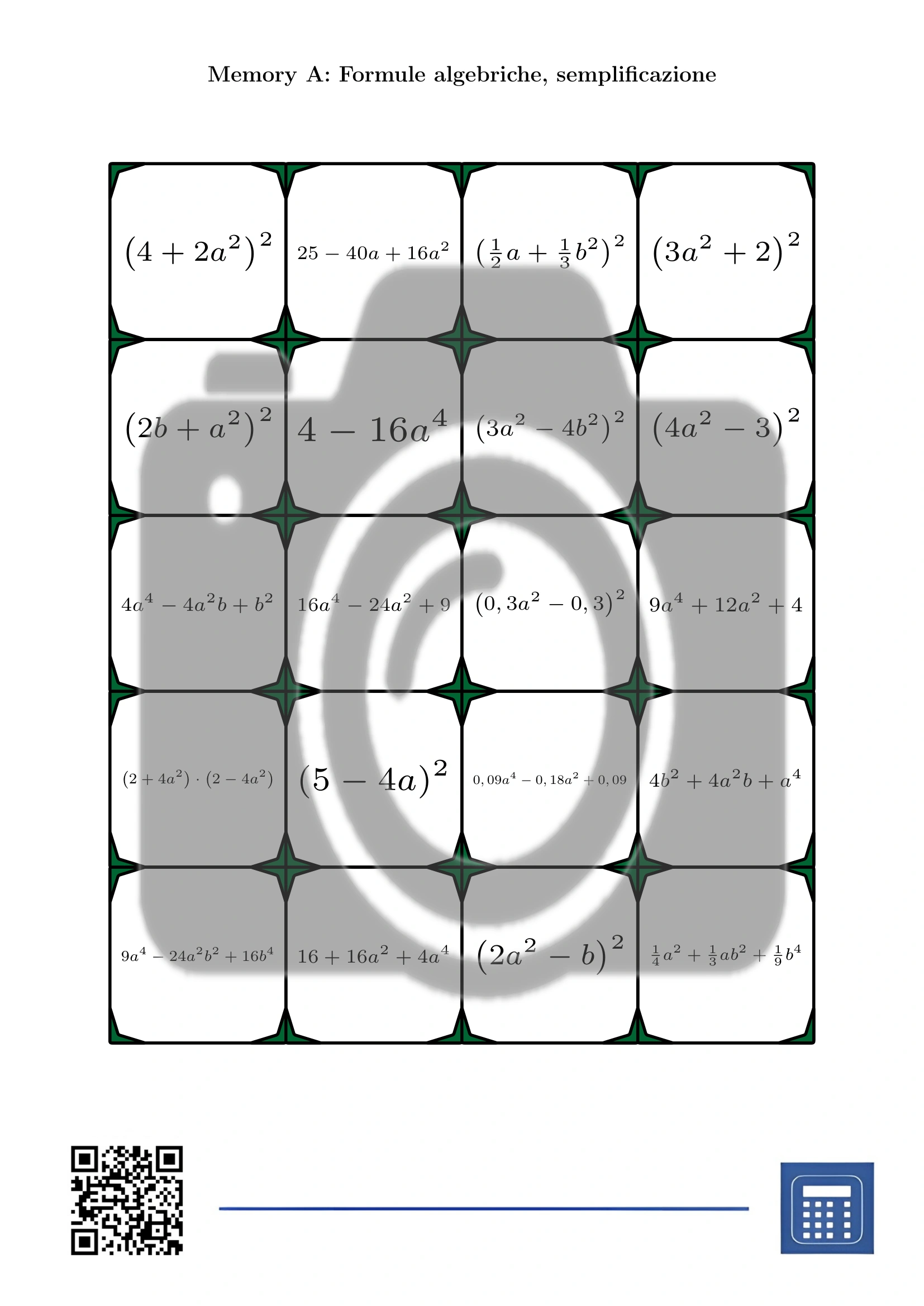 Memory: Formule algebriche, semplificazione - immagine 2