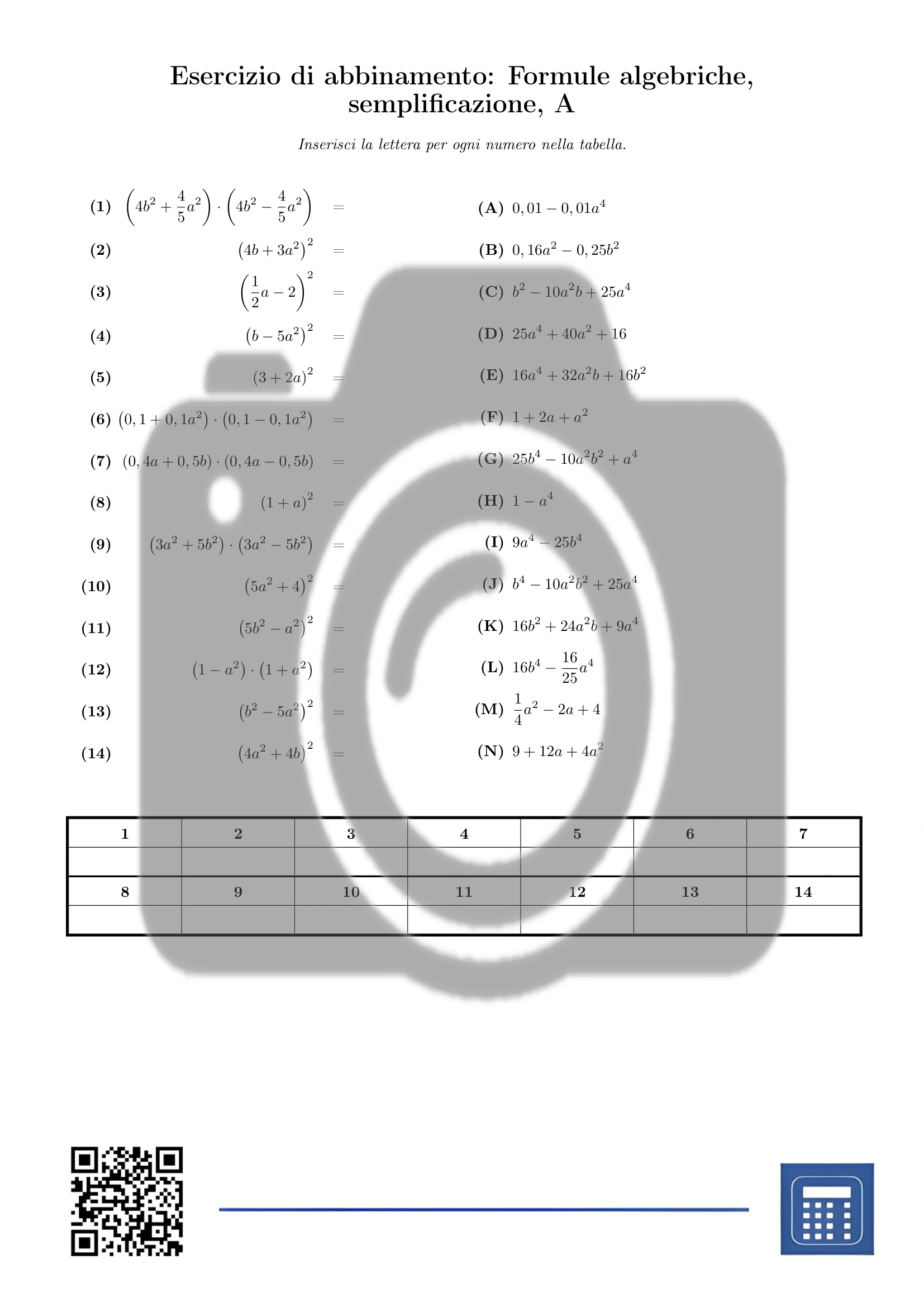 Esercizio di abbinamento: Formule algebriche, semplificazione - immagine 2