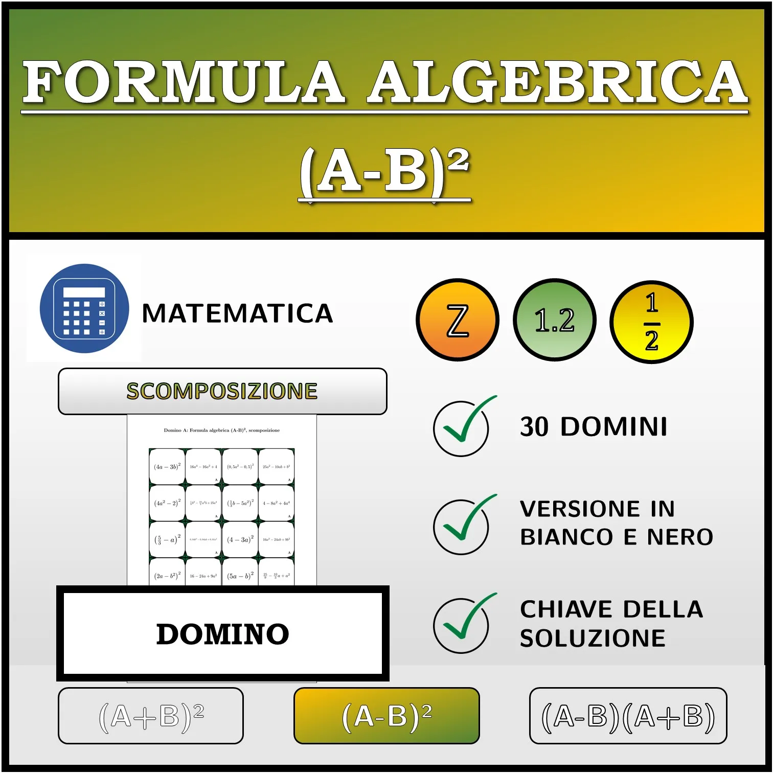 Domino: Formula algebrica (A-B)², scomposizione