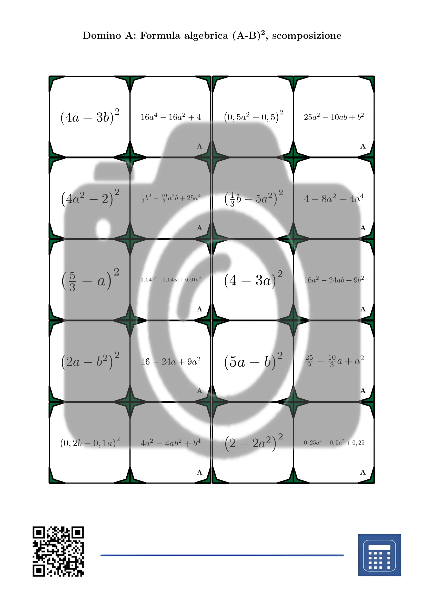 Domino: Formula algebrica (A-B)², scomposizione - immagine 2