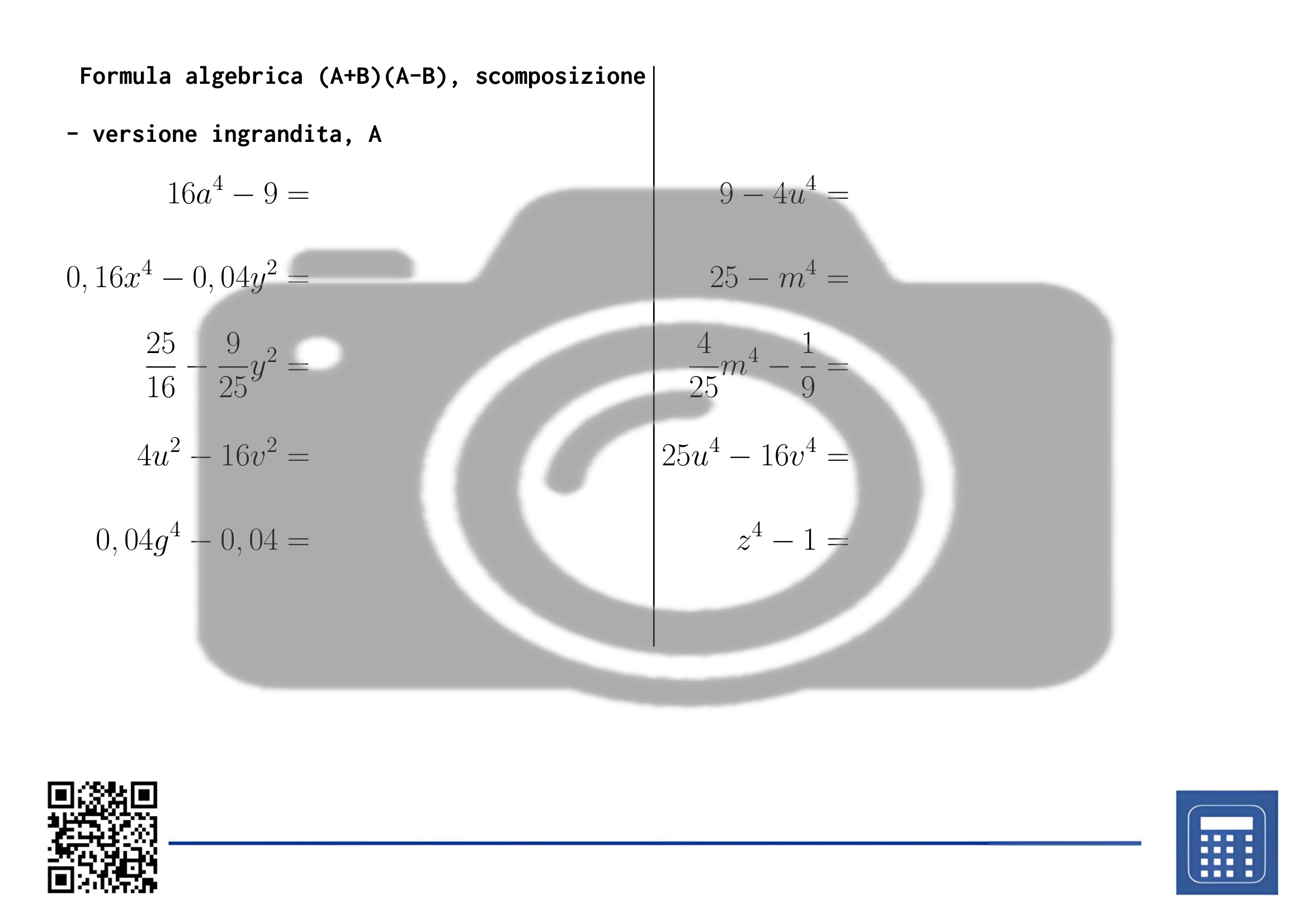 Scheda di lavoro: Formula algebrica (A+B)(A-B), scomposizione - immagine 3