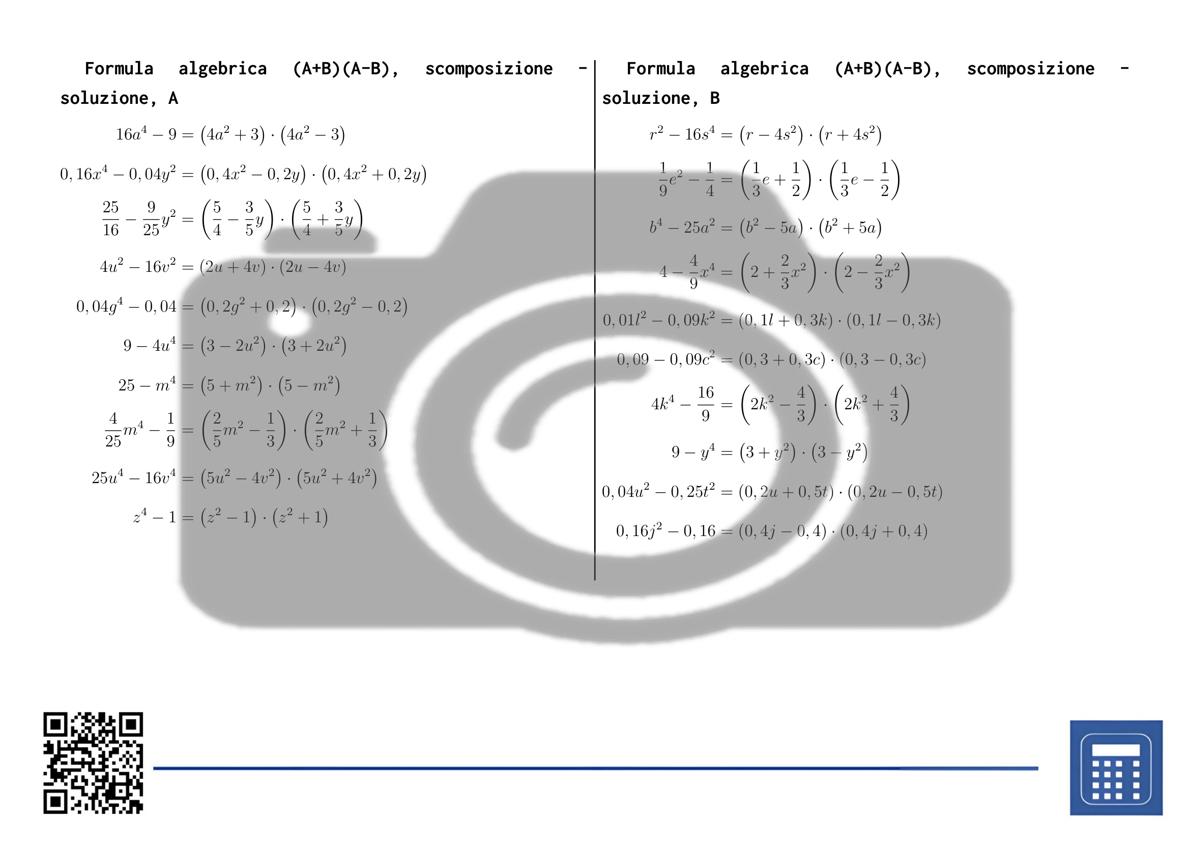 Scheda di lavoro: Formula algebrica (A+B)(A-B), scomposizione - immagine 4