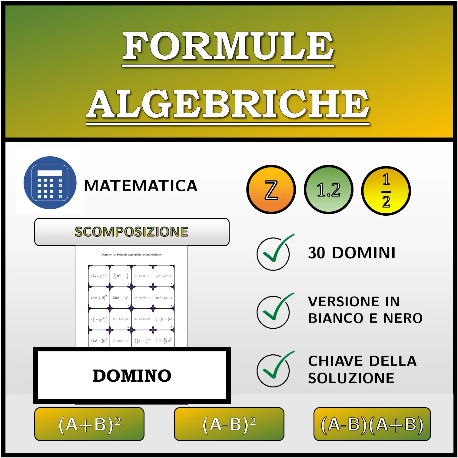 Domino: Formule algebriche, scomposizione
