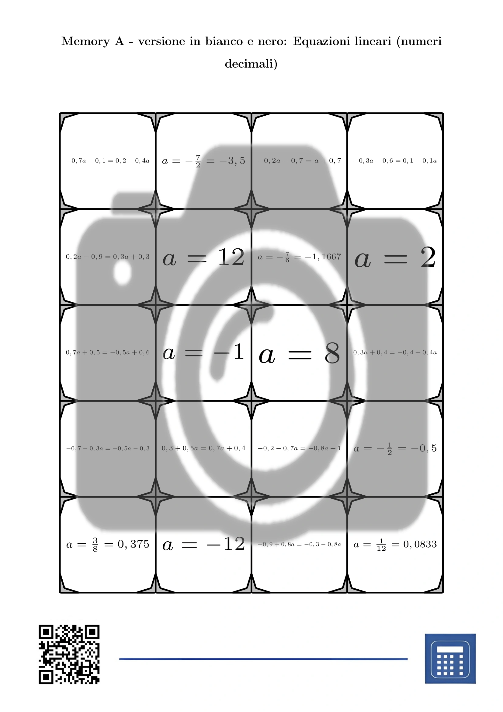 Memory: Equazioni lineari (numeri decimali) - immagine 3