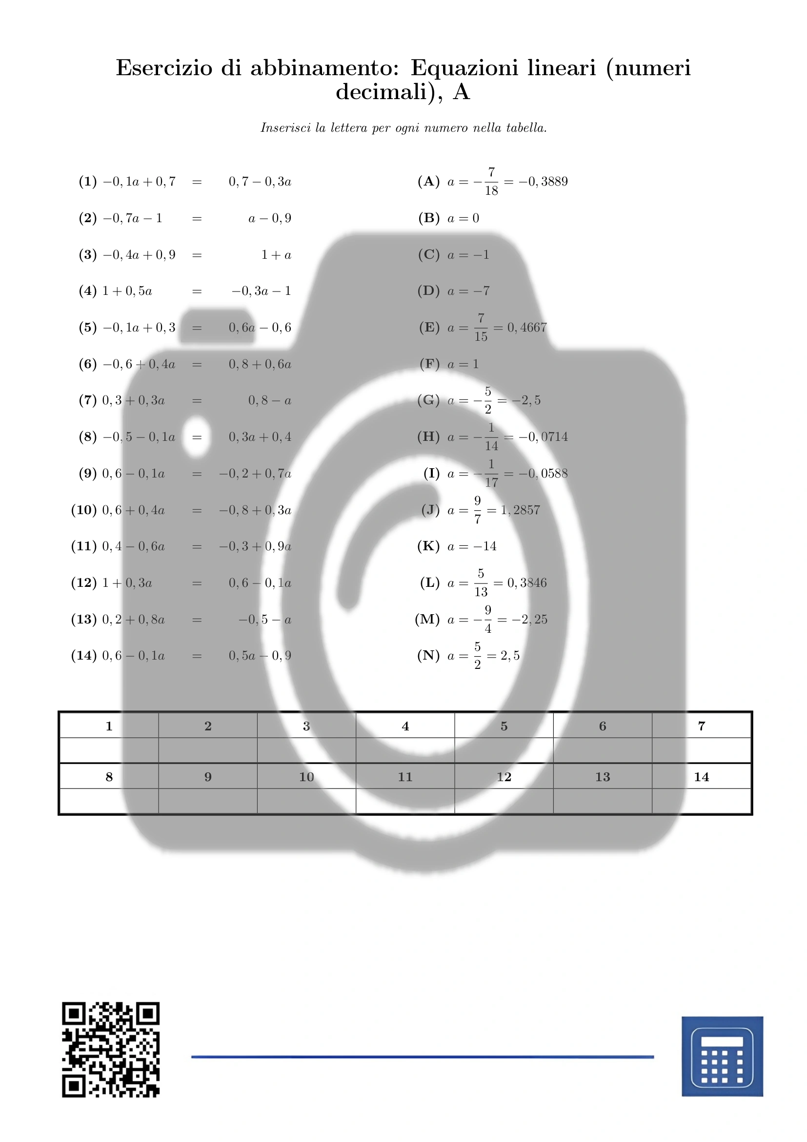 Esercizio di abbinamento: Equazioni lineari (numeri decimali) - immagine 2