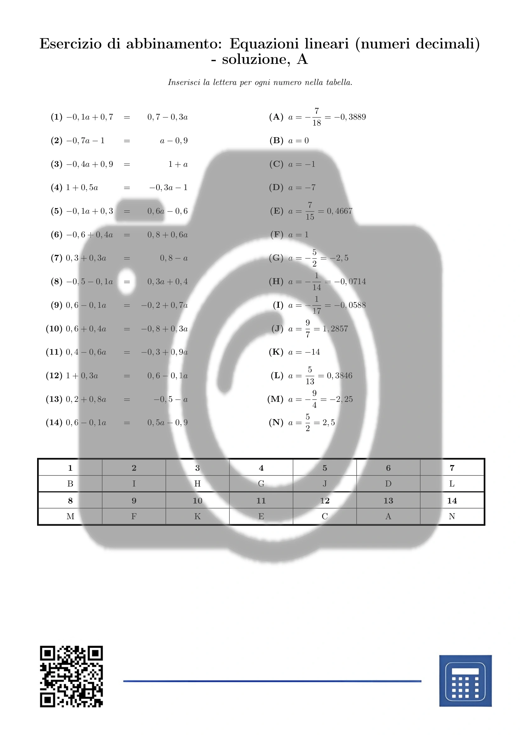 Esercizio di abbinamento: Equazioni lineari (numeri decimali) - immagine 3