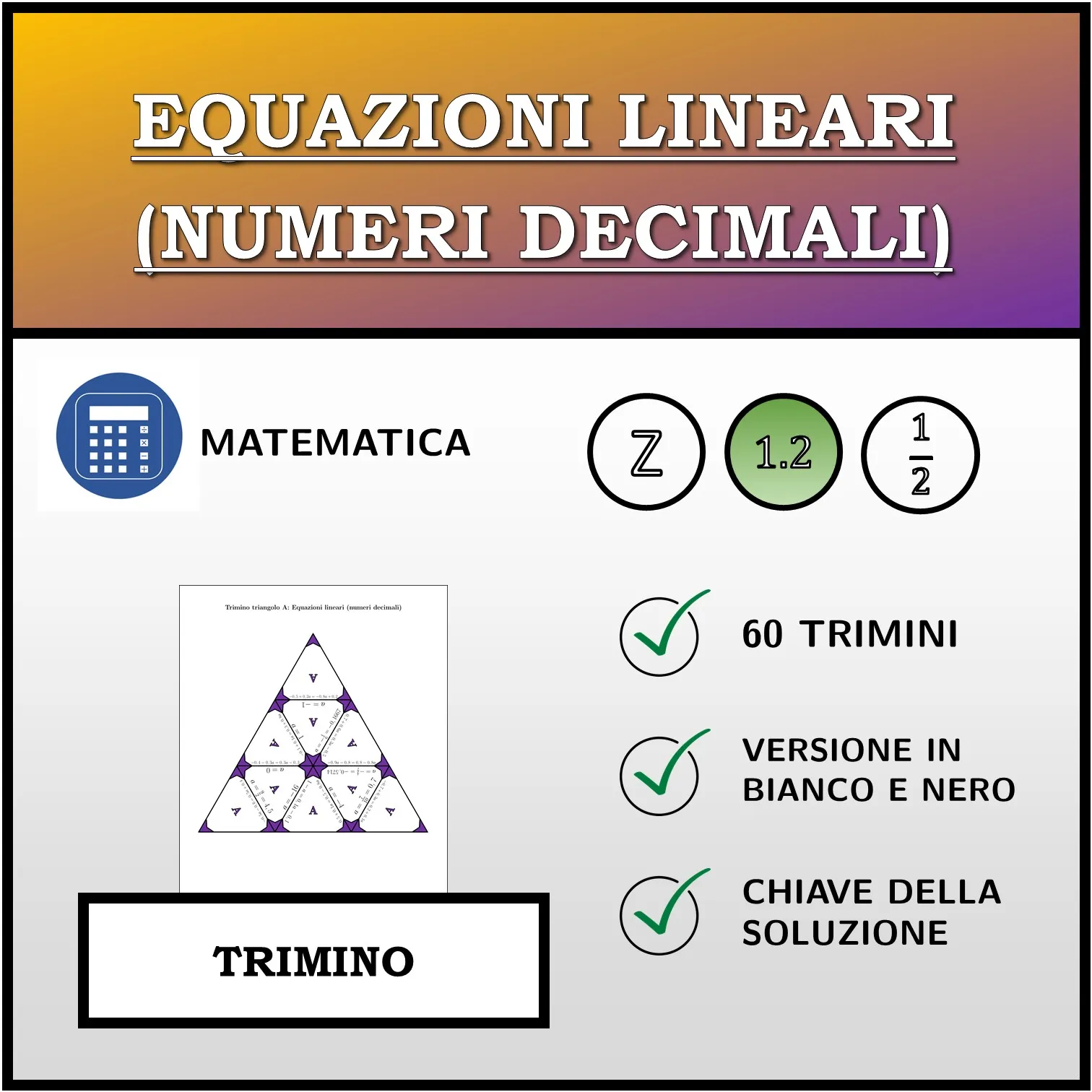 Trimino: Equazioni lineari (numeri decimali)