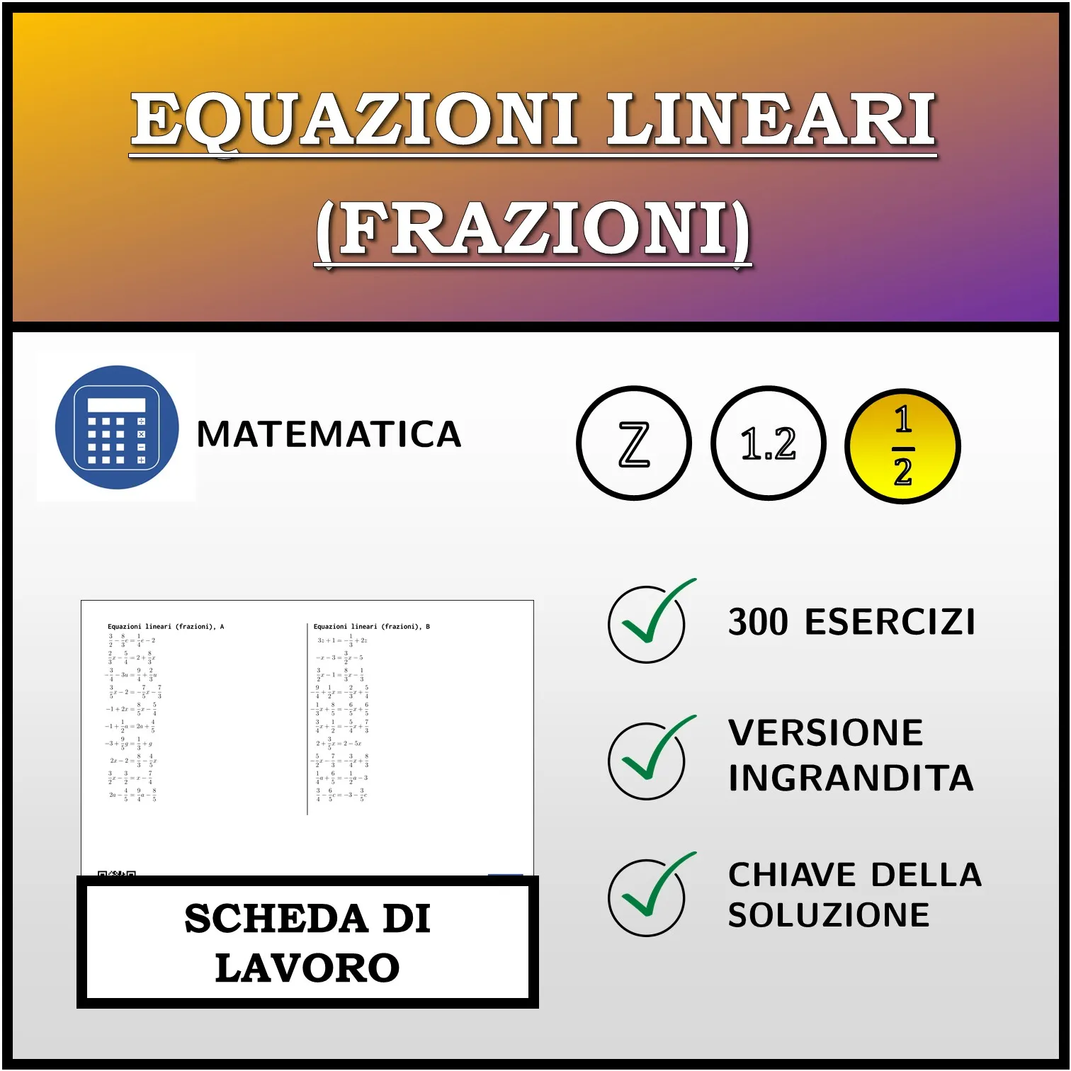 Scheda di lavoro: Equazioni lineari (frazioni)