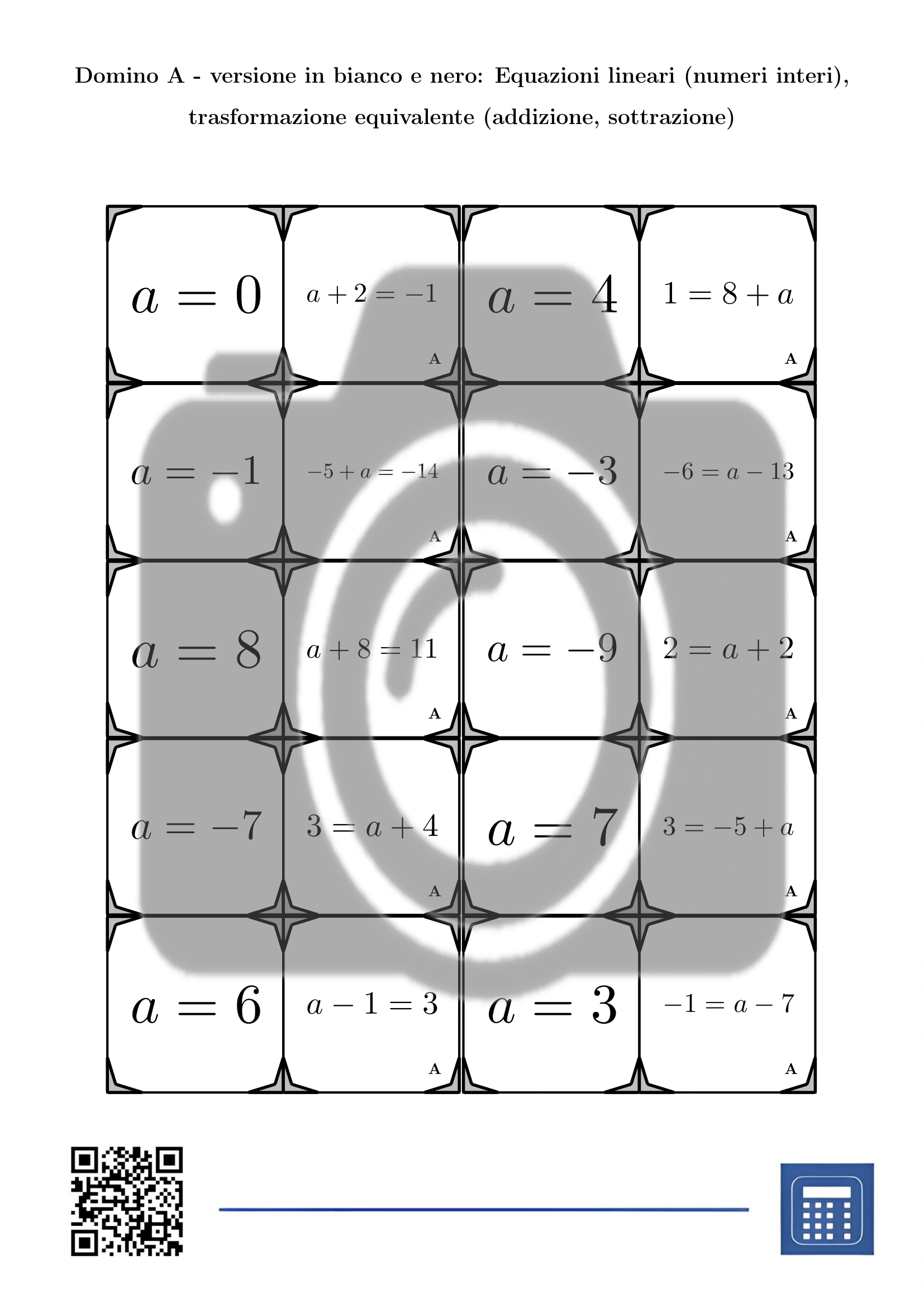 Domino: Equazioni lineari (numeri interi), trasformazione equivalente (addizione, sottrazione) - immagine 3