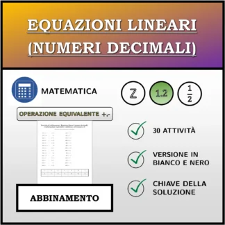 Esercizio di abbinamento: Equazioni lineari (numeri decimali), trasformazione equivalente (addizione, sottrazione)