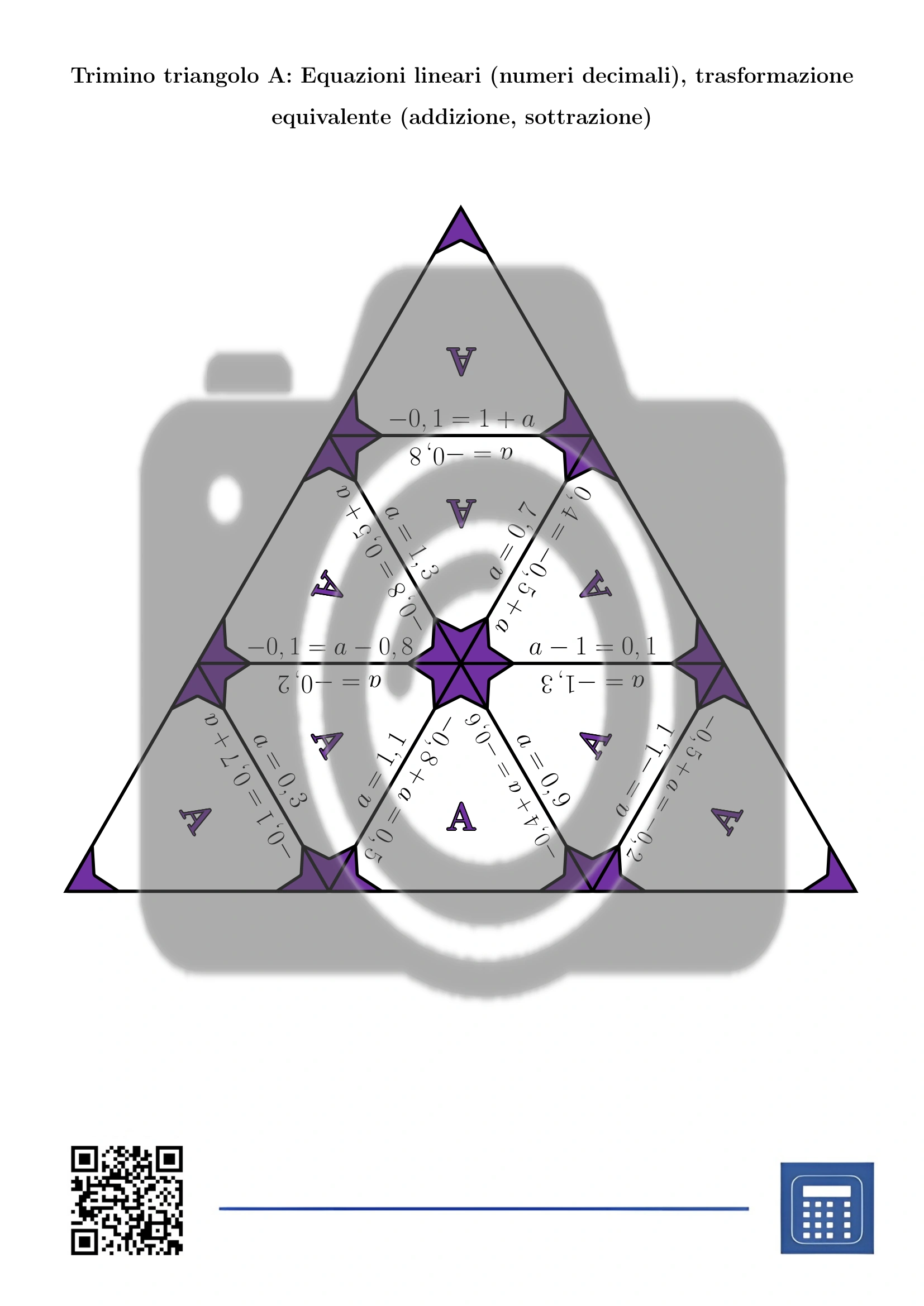 Trimino: Equazioni lineari (numeri decimali), trasformazione equivalente (addizione, sottrazione) - immagine 2