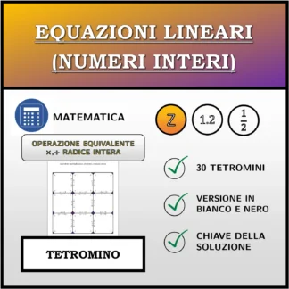Tetramino: Equazioni lineari (numeri interi), trasformazione equivalente (moltiplicazione, divisione), soluzione intera