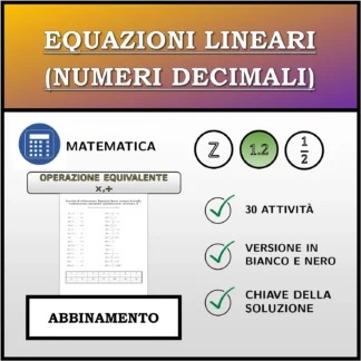 Esercizio di abbinamento: Equazioni lineari (numeri decimali), trasformazione equivalente (moltiplicazione, divisione)