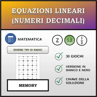 Memory: Equazioni lineari (numeri decimali), diversi tipi di soluzioni