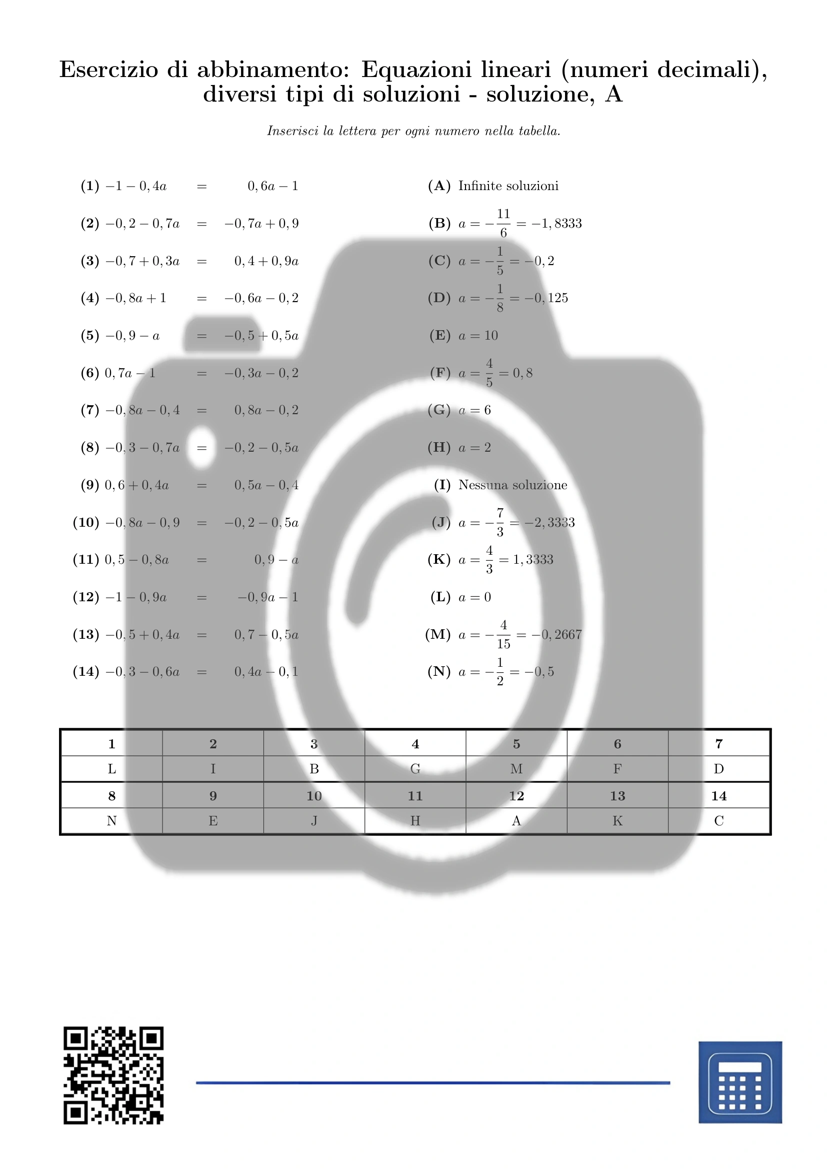 Esercizio di abbinamento: Equazioni lineari (numeri decimali), diversi tipi di soluzioni - immagine 3