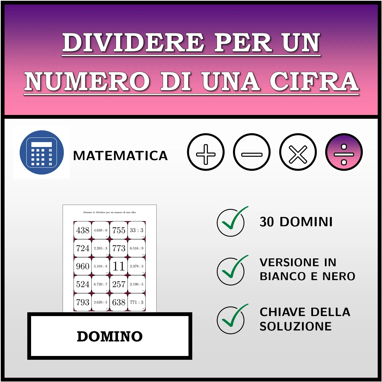 Domino: Dividere per un numero di una cifra