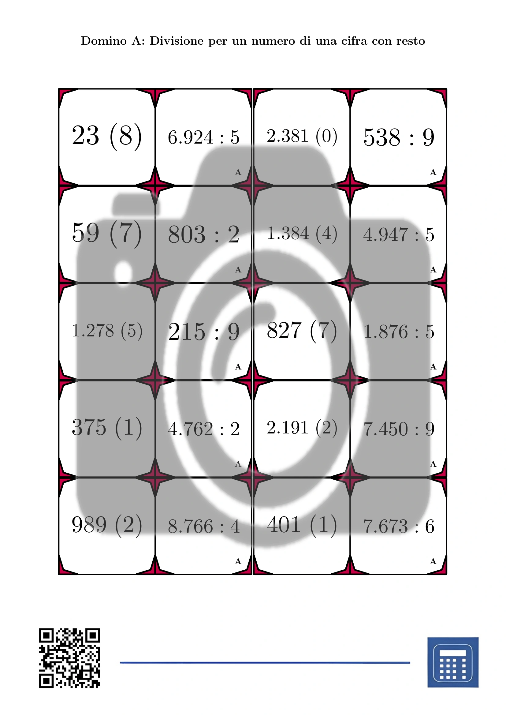 Domino: Divisione per un numero di una cifra con resto - immagine 2