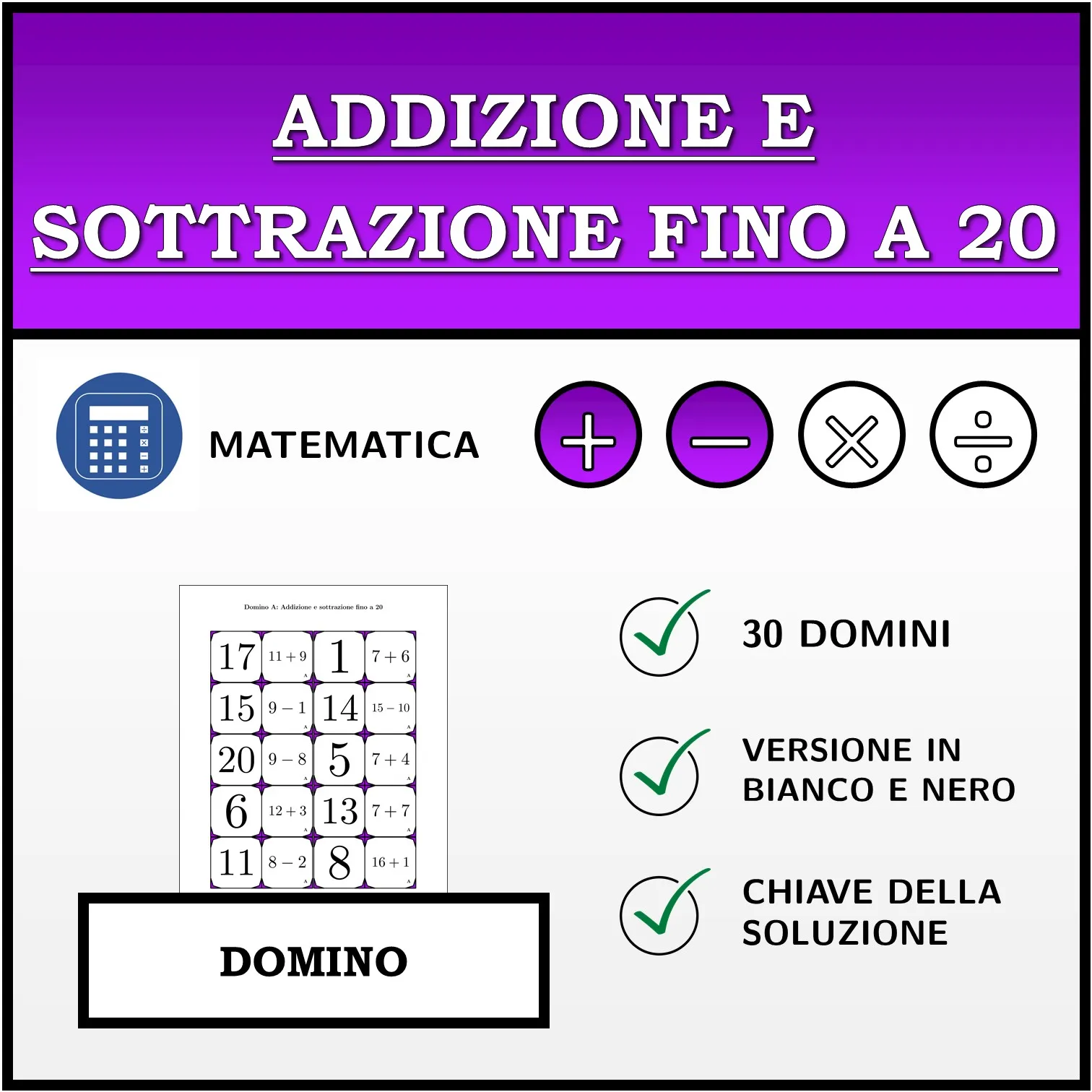 Domino: Addizione e sottrazione fino a 20