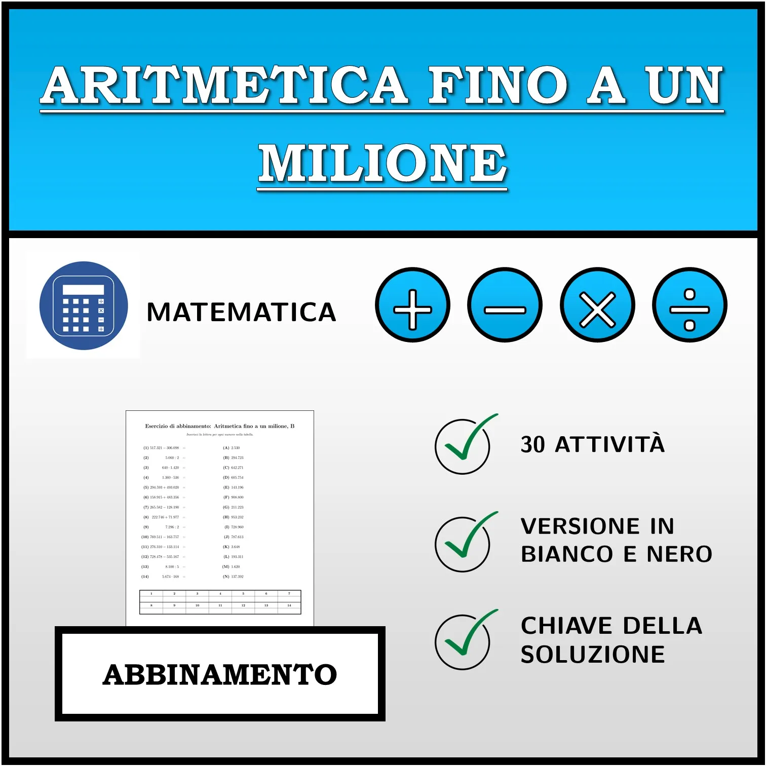 Esercizio di abbinamento: Aritmetica fino a un milione