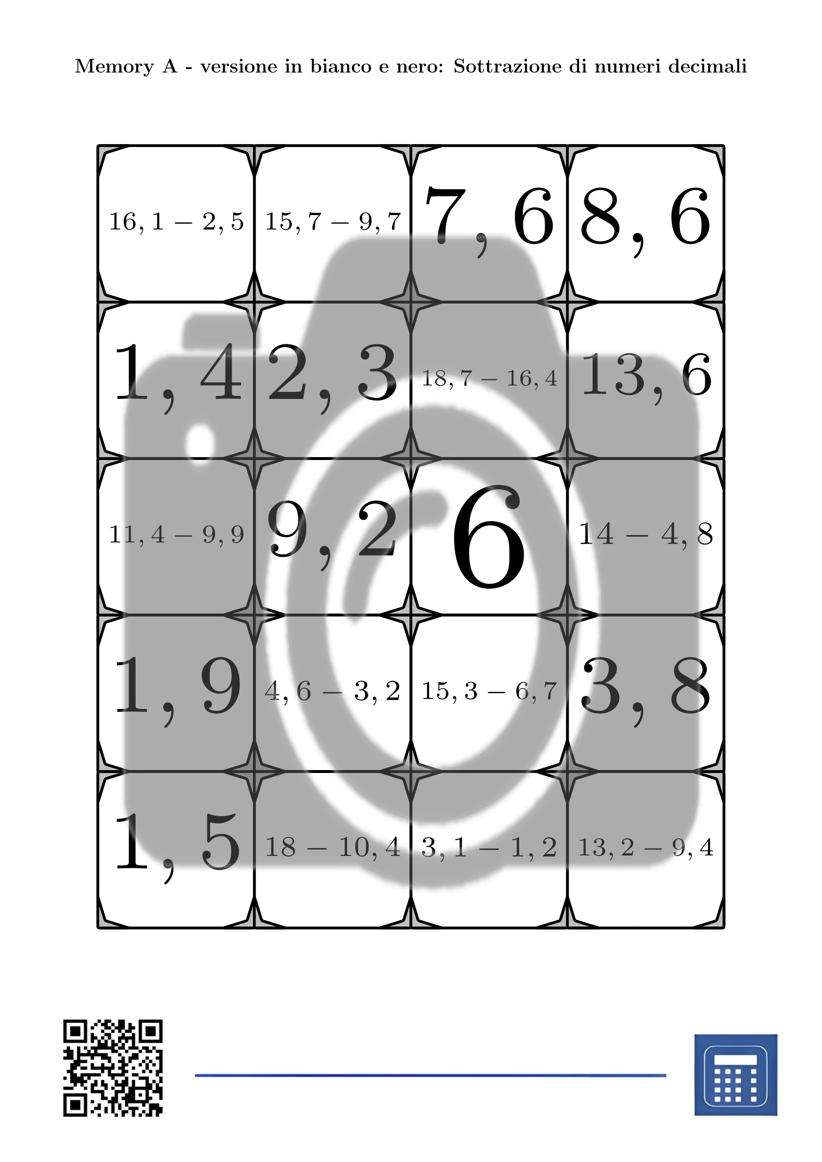 Memory: Sottrazione di numeri decimali - immagine 3