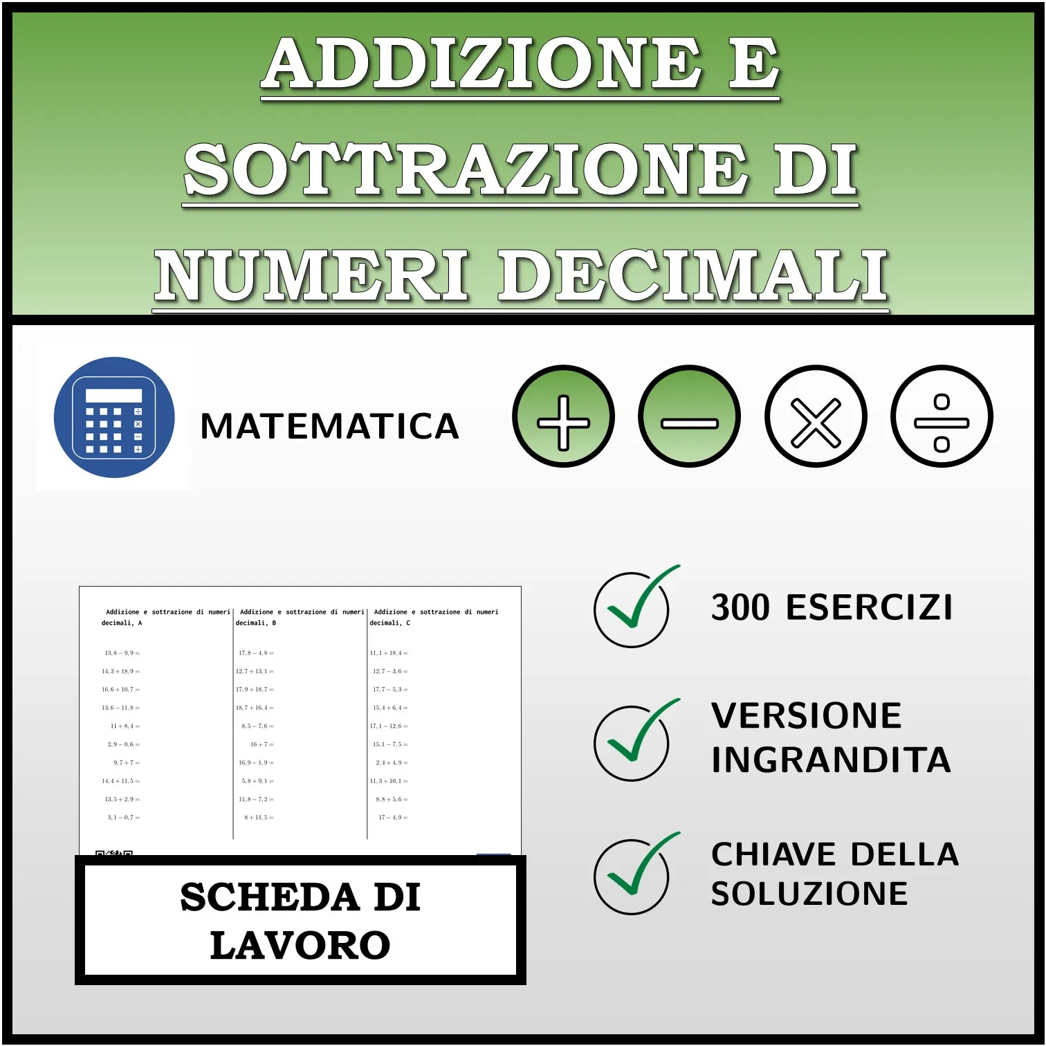 Scheda di lavoro: Addizione e sottrazione di numeri decimali